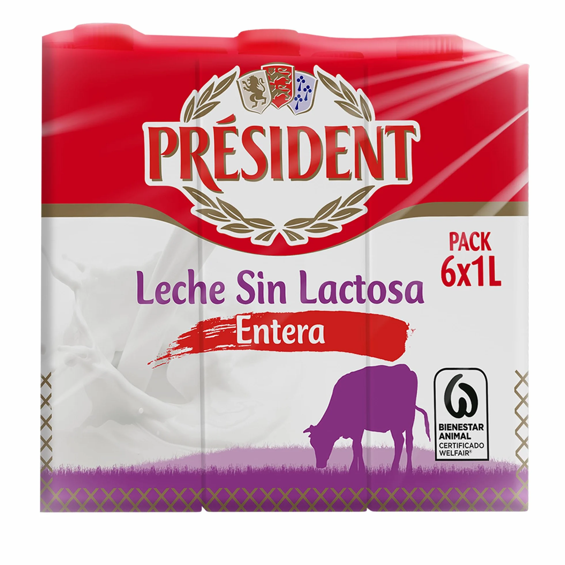 Président Leche Entera Sin Lactosa UHT Natural de Galicia Pack 6 x 1 L