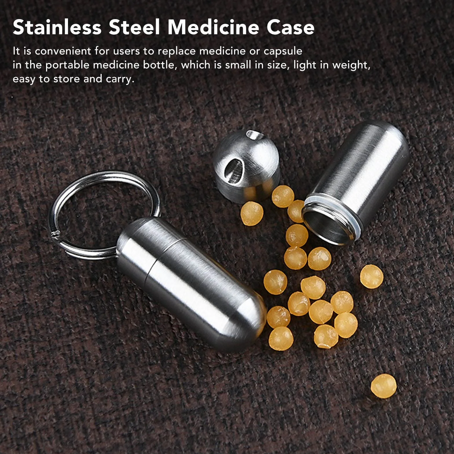 Caja de Pastillas Medicamentos Acero Inoxidable Impermeable con Llavero Portátil