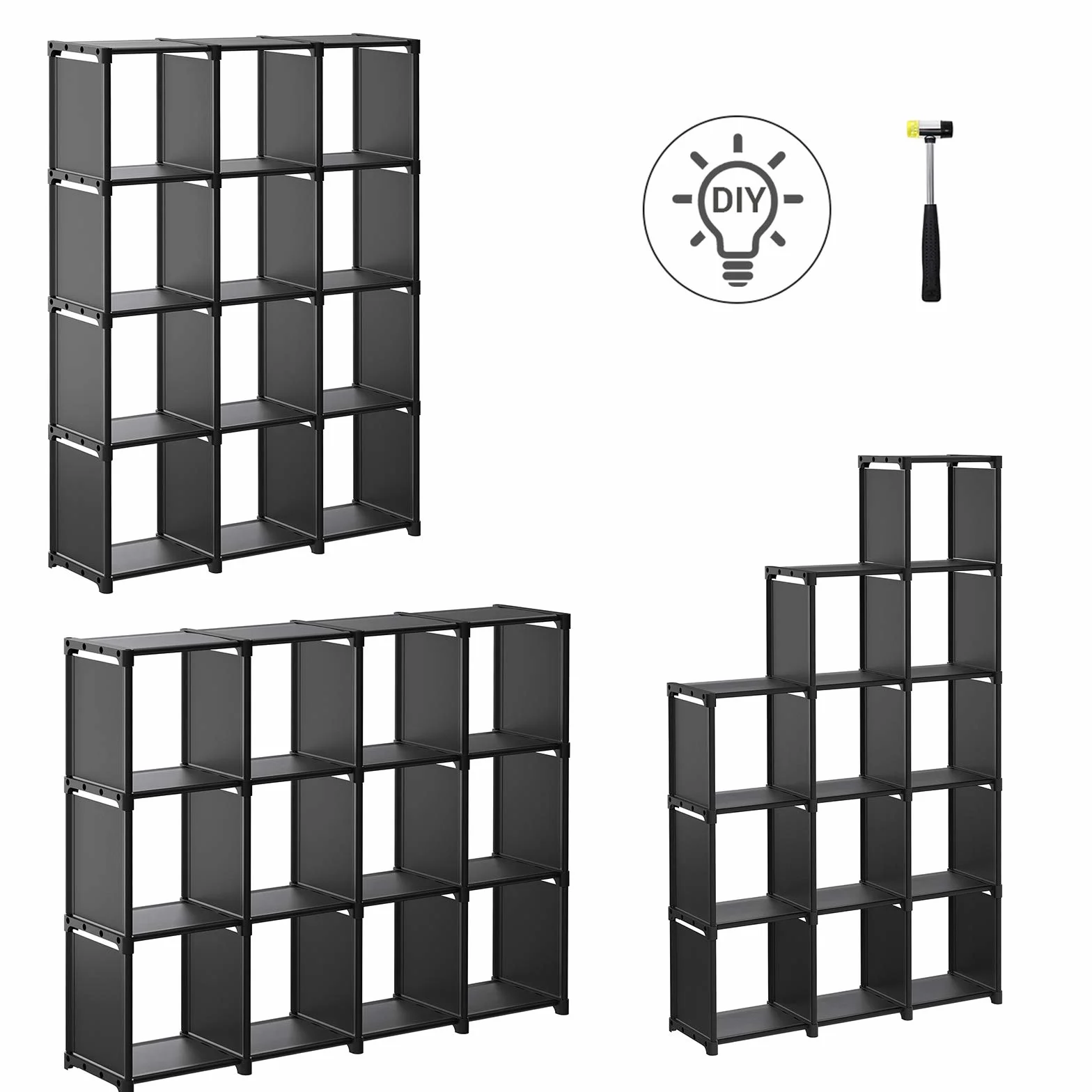 SONGMICS Estantería Modular 12 Cubos, Librería Abierta, Armario Almacenaje Negro LSN12BK