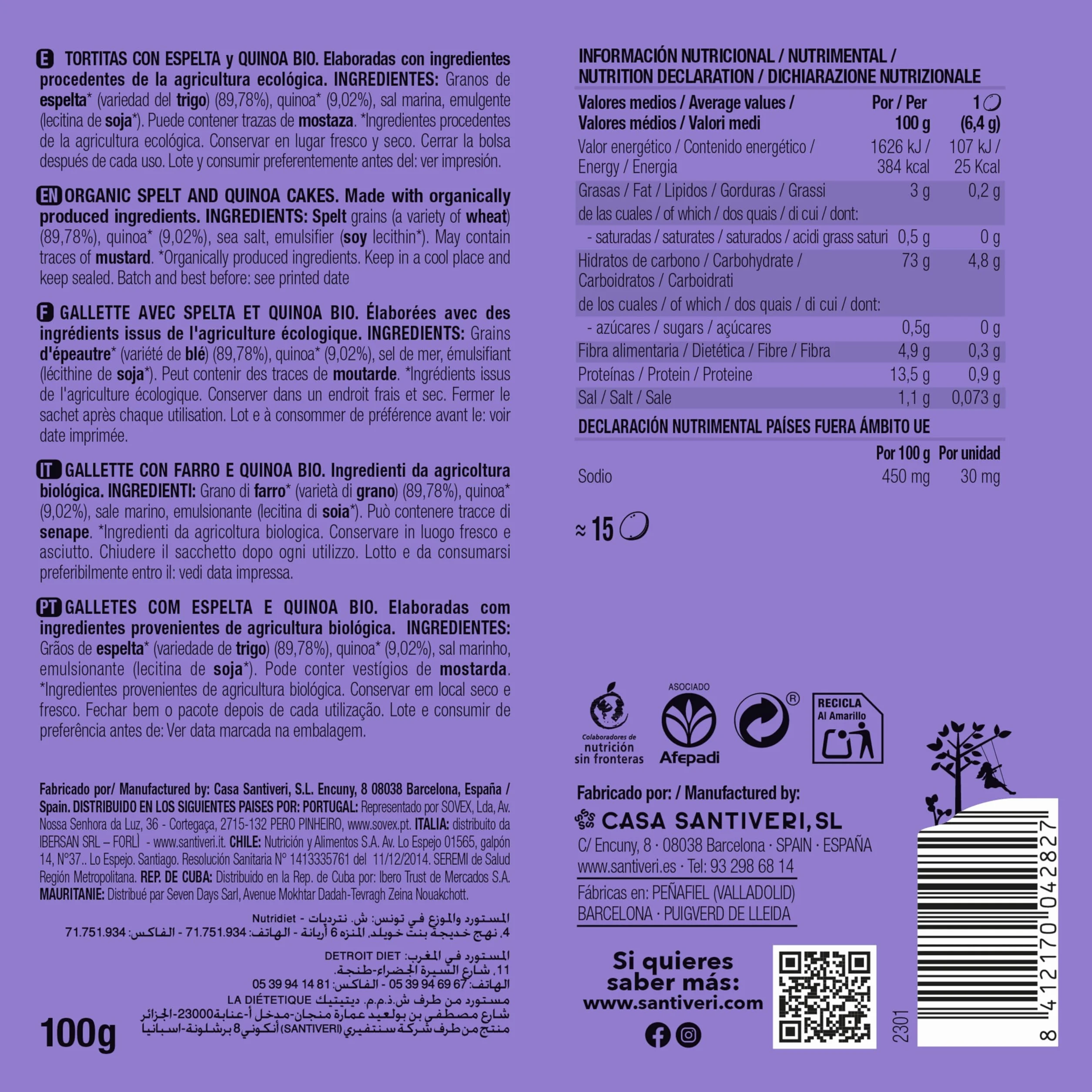 SANTIVERI Tortitas de Espelta con Quinoa BIO 100g Vegano