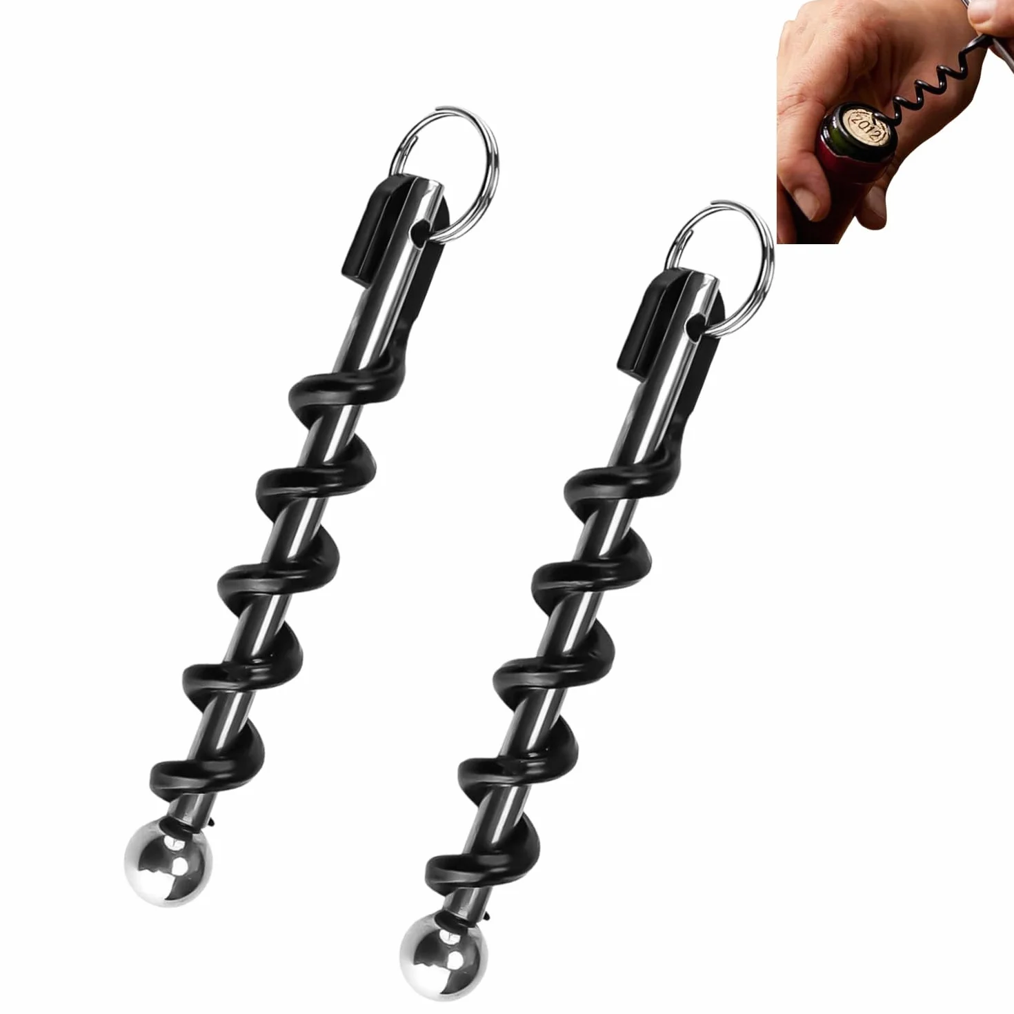 Sacacorchos Llavero,2 Pack Sacacorchos de Vino Llavero,Abridor de Botellas de Acero Inoxidable Portátil para Vino y Cerveza,Abrebotallas para Camareros,Picnic,Camping y Fiestas