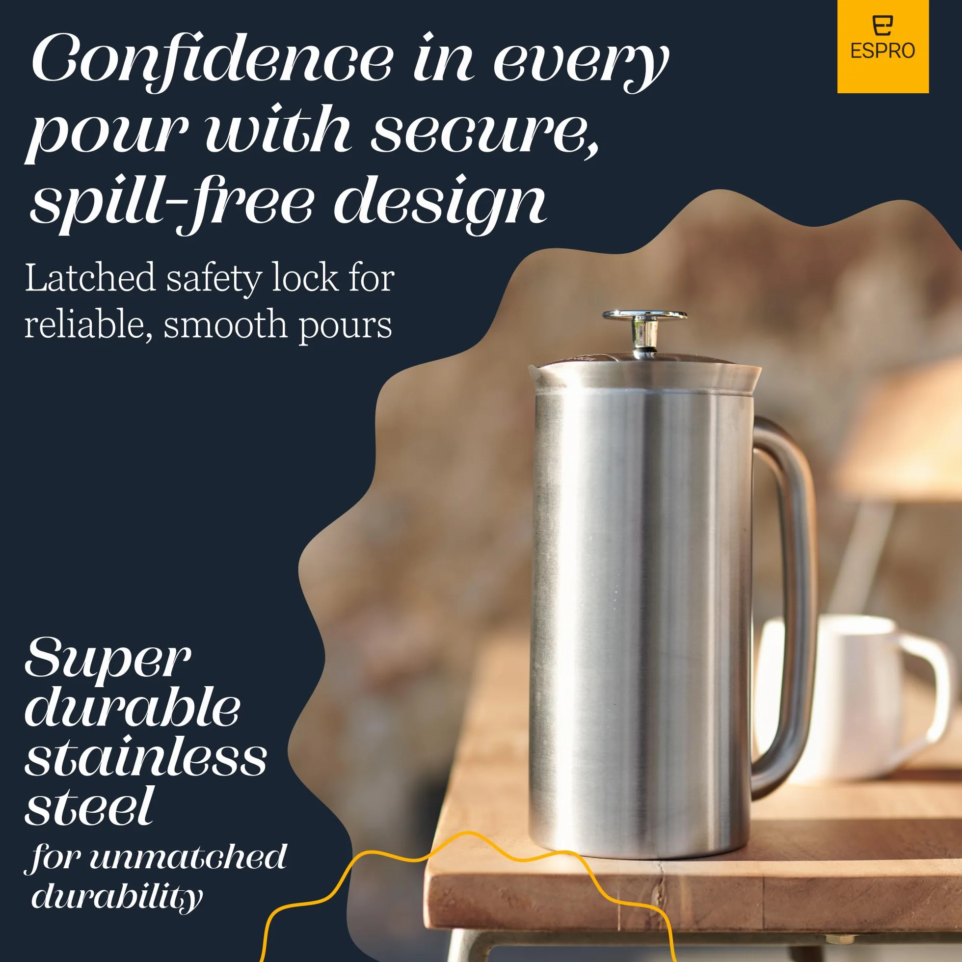 Espro® French Press P7, Acero Inoxidable Cepillado, Cafetera, 530 ml