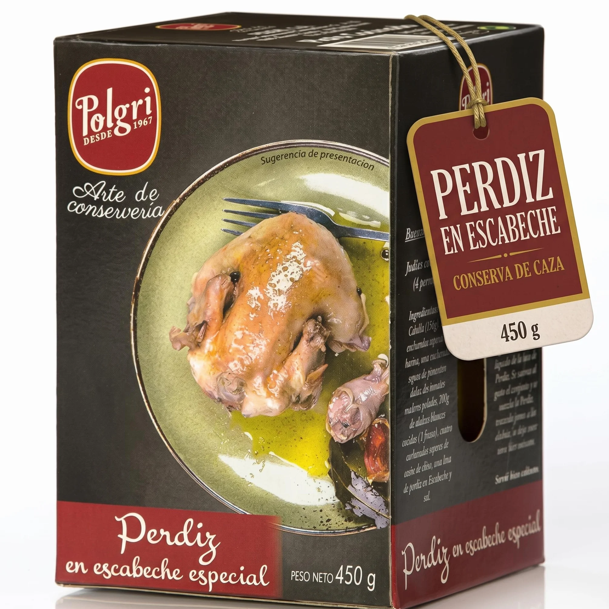 POLGRI Perdiz en Escabeche Conserva de Caza 450 g Lata Estuchada Plato Preparado Receta Manchega