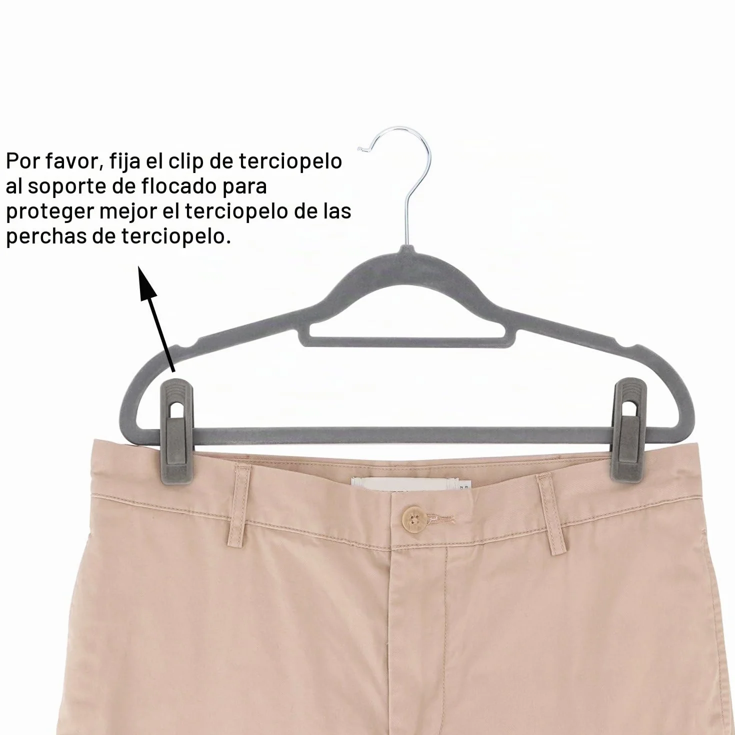Perchas Pinzas de Terciopelo Gris, 20 Piezas