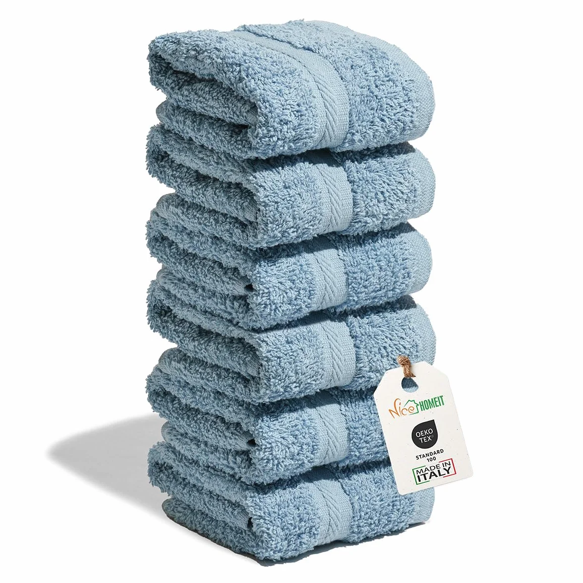 Juego de 6 Toallas de 30 x 30 cm 100% Algodón para Manos, Maquillaje, Cocina, Viajes (Azul)