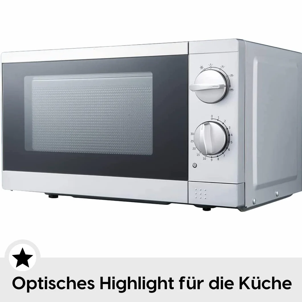 PKM MW700-17UB2 Stand Mikrowelle, 700 W, unterbaufähig, 17L Volumen, Drehteller, Auftaufunktion, silber