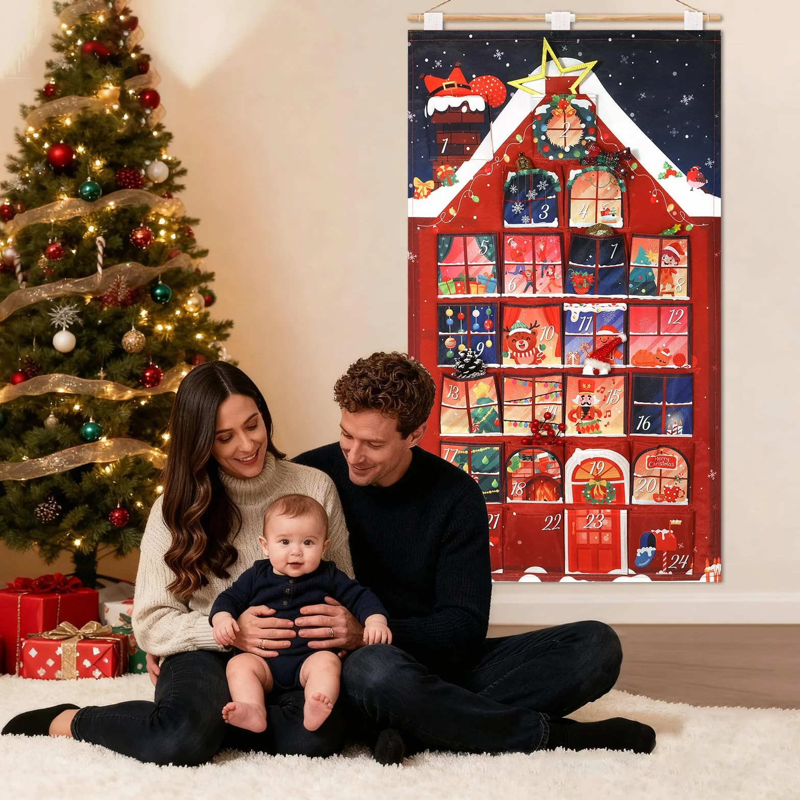DPKOW Original Casa Calendario Adviento para Rellenar Vacio Tela Navidad DIY