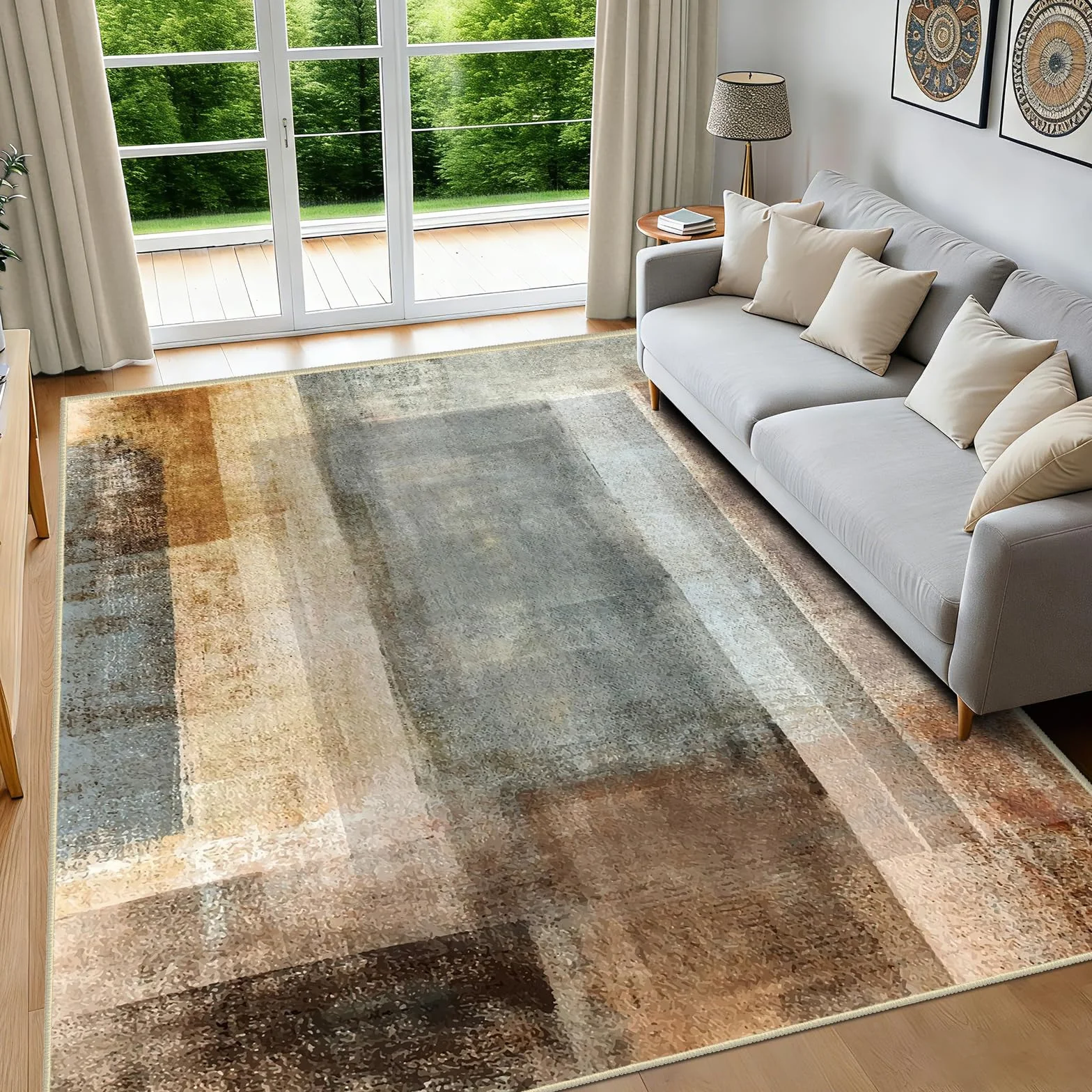 Alfombra Salón Lavable en Lavadora, Alfombra Moderna Abstracta Grande y Suave, Alfombra Dormitorio Antideslizante y Plegable, de Pelo Corto para Comedor y Pasillo, Diseño Artístico