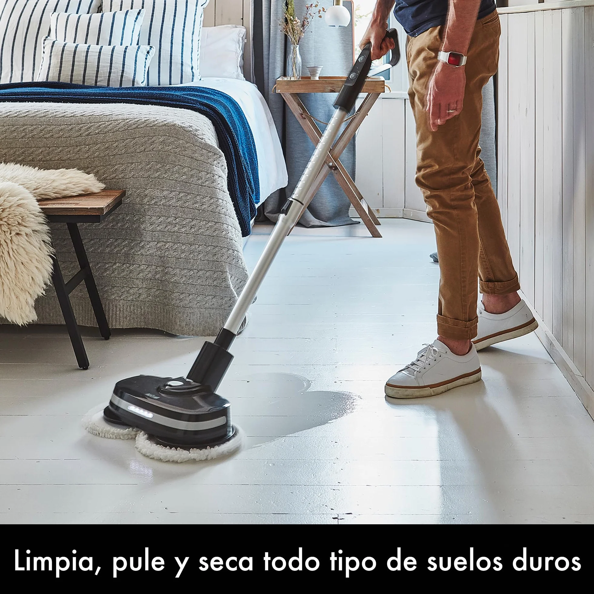 AirCraft Home, PowerGlide Limpiador y Pulidor de Suelos Duros Inalámbrico con 8 Almohadillas, Batería Recargable para Madera, Baldosas, Terrazo y Laminado