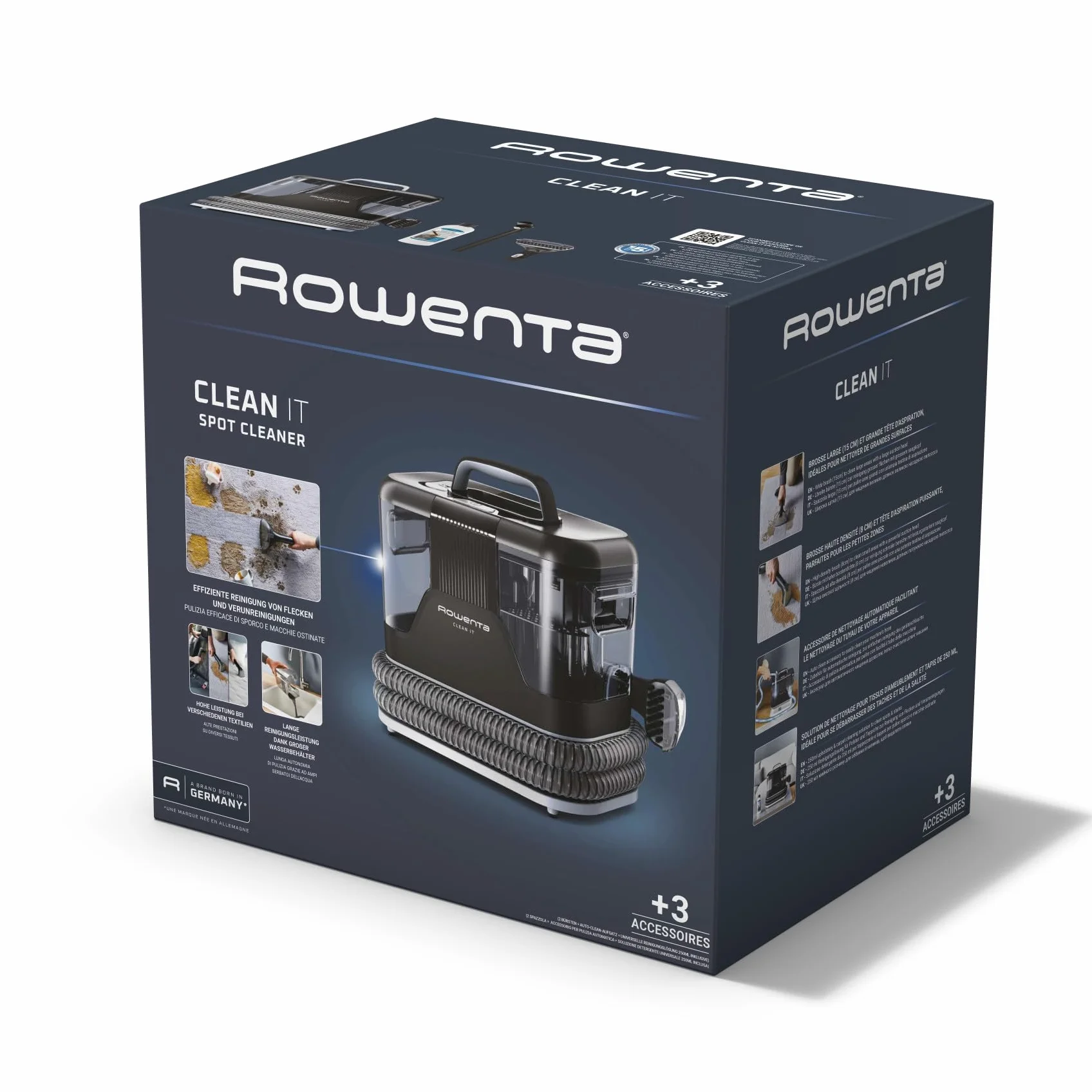 Rowenta Clean It, Aspirador de tapicerías Multiuso, Gran depósito extraíble de 1,8 L de Agua Limpia y 1,5 L de Agua Residual, Diseño Compacto, 12,5 kPa, 400 W, Autolimpieza, IN5010 (Reacondicionado)