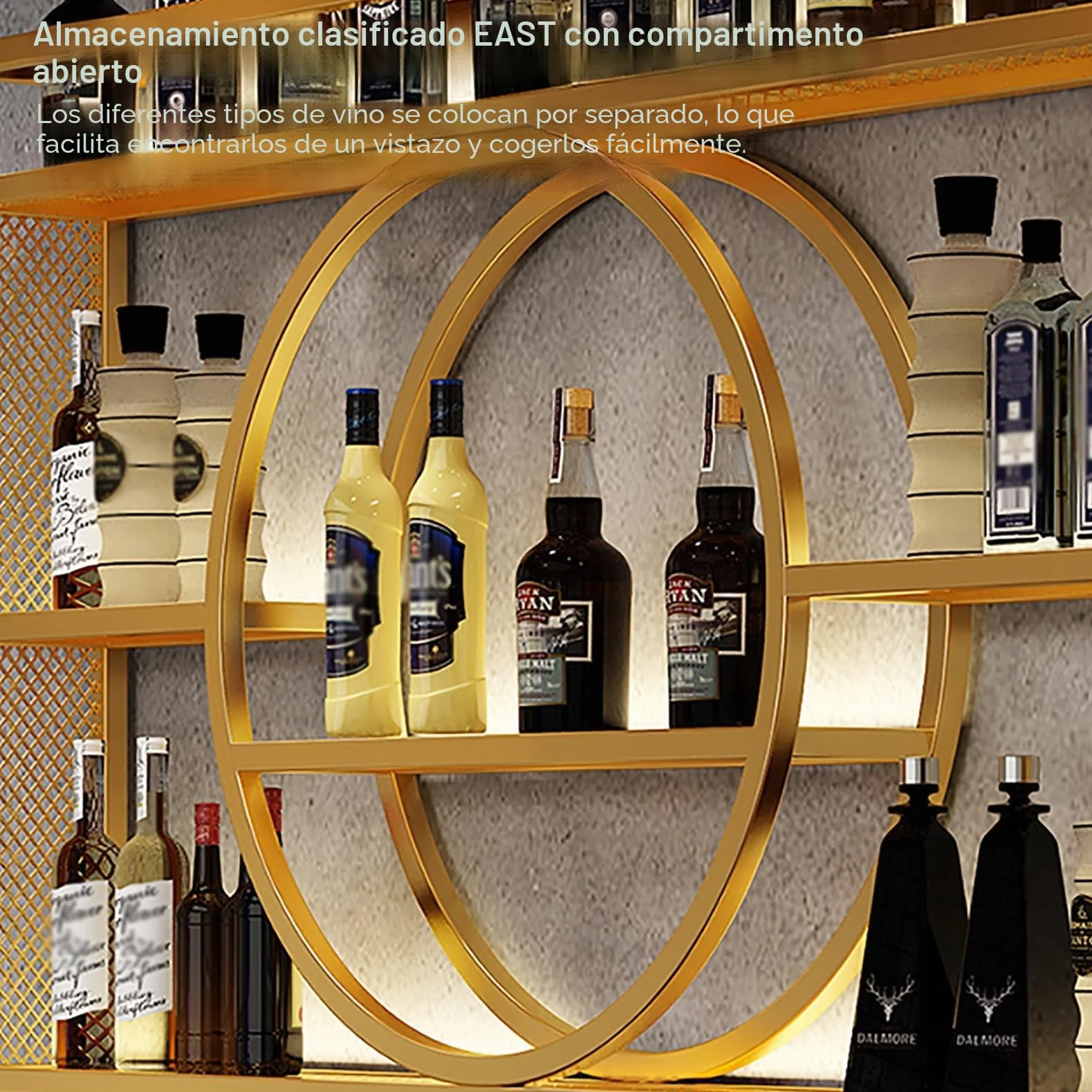 Estante de vino montado en la pared con luz , unidad de barra flotante estante de exhibición de botellas de licor, estante de almacenamiento multifuncional con soporte para copas de (100x15x80cm)