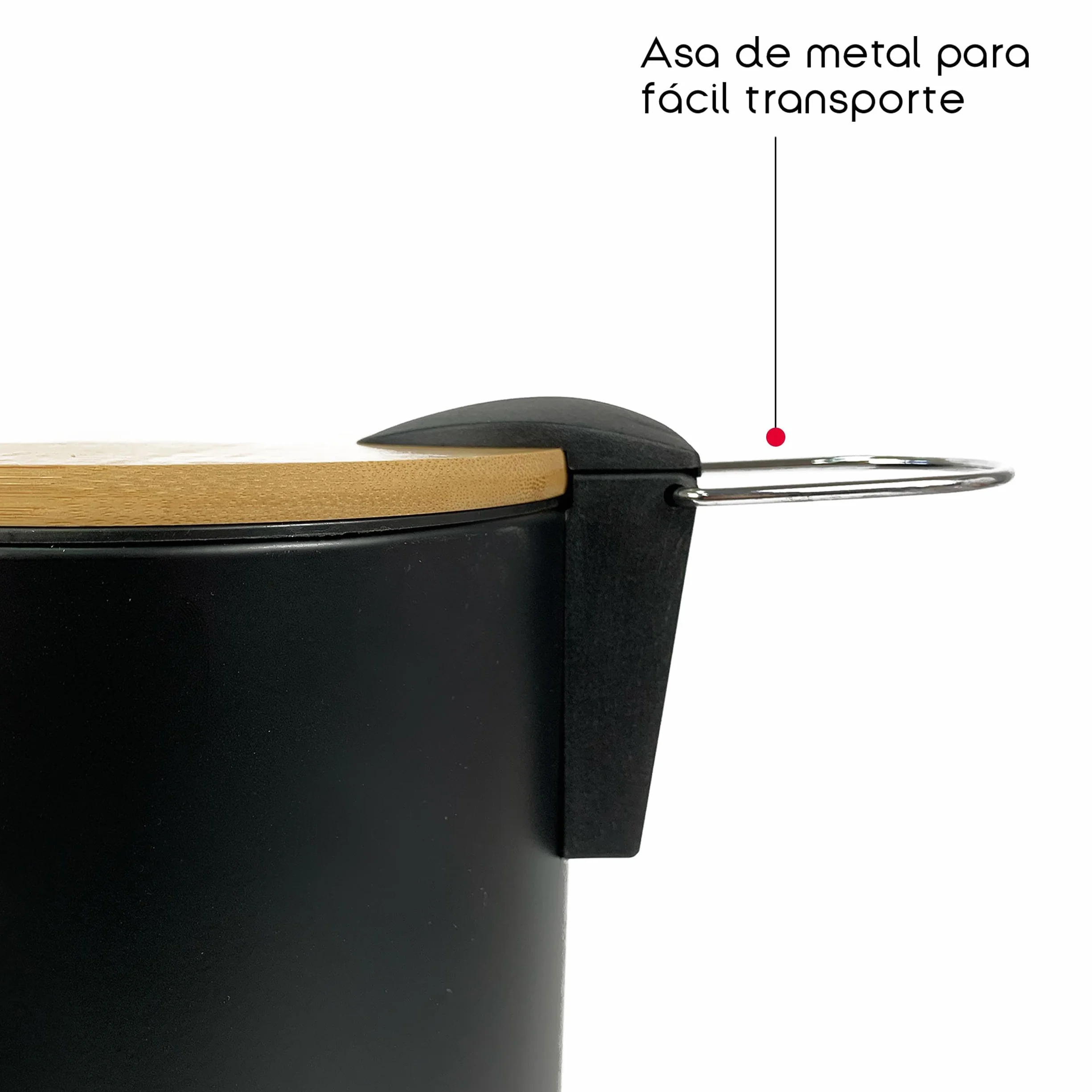 Papelera de Metal con Tapa de Bambu 3L 17x22.5x23.5 cm Cubo de Basura Pequeño con Pedal Negro