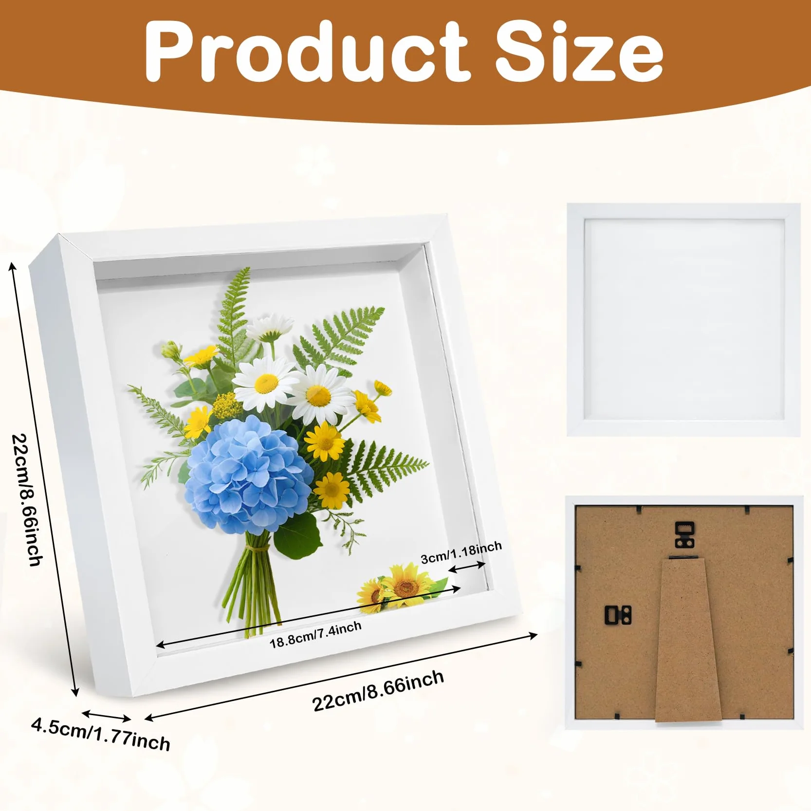 Gigmeta Marco de Fotos 3D para Rellenar, Marcos con Profundidad 20 x 20 cm para Cuadros 3D y Recuerdos como Flores, Ramos de Boda y Objetos Decorativos