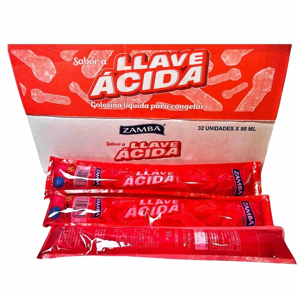 Polos Llaves Ácidas Caja 32 Polos 90 ml Sabor Refrescante Ácido Golosina Líquida para Congelar