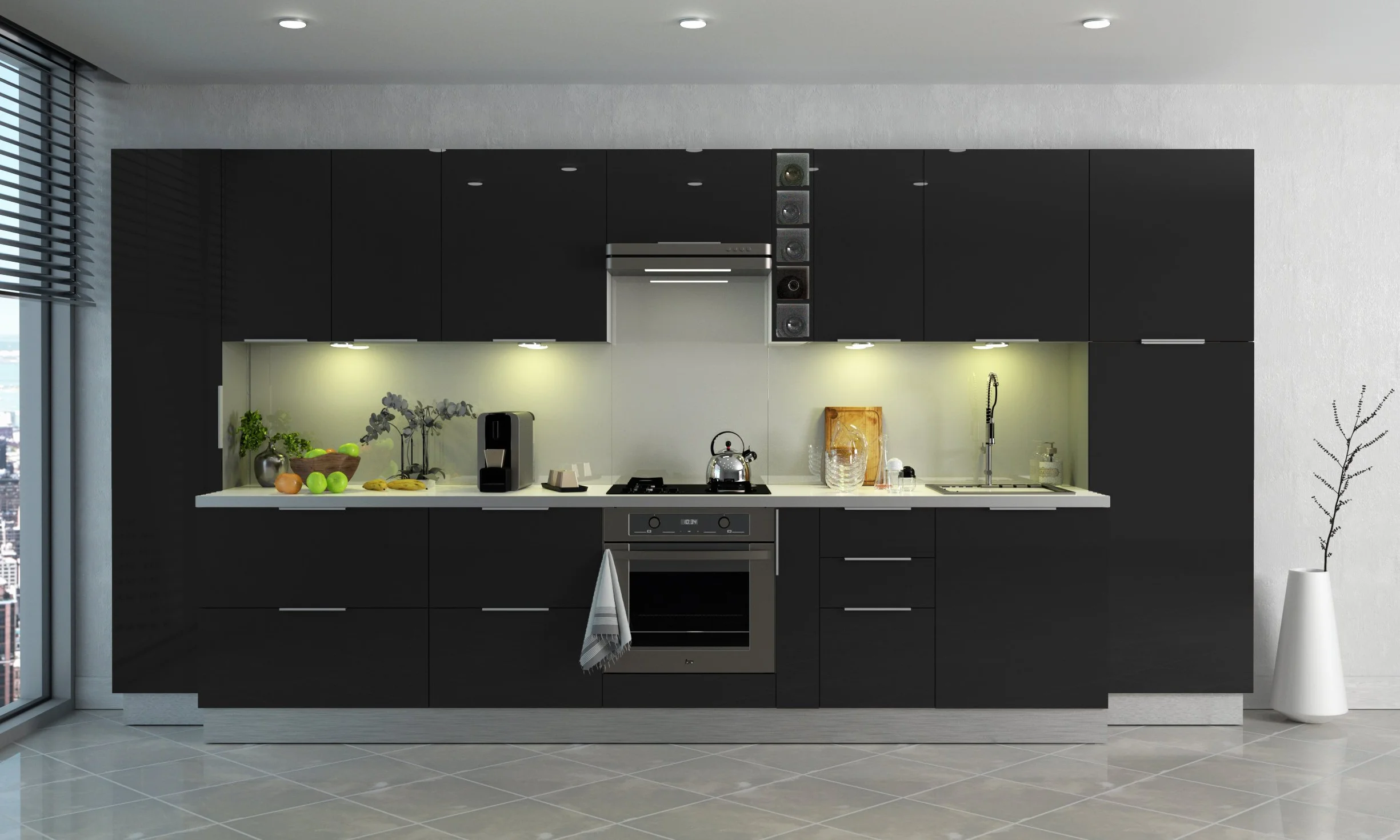 CABINET CP8HN - Mueble de cocina con dos puertas (80 cm), color negro luciente
