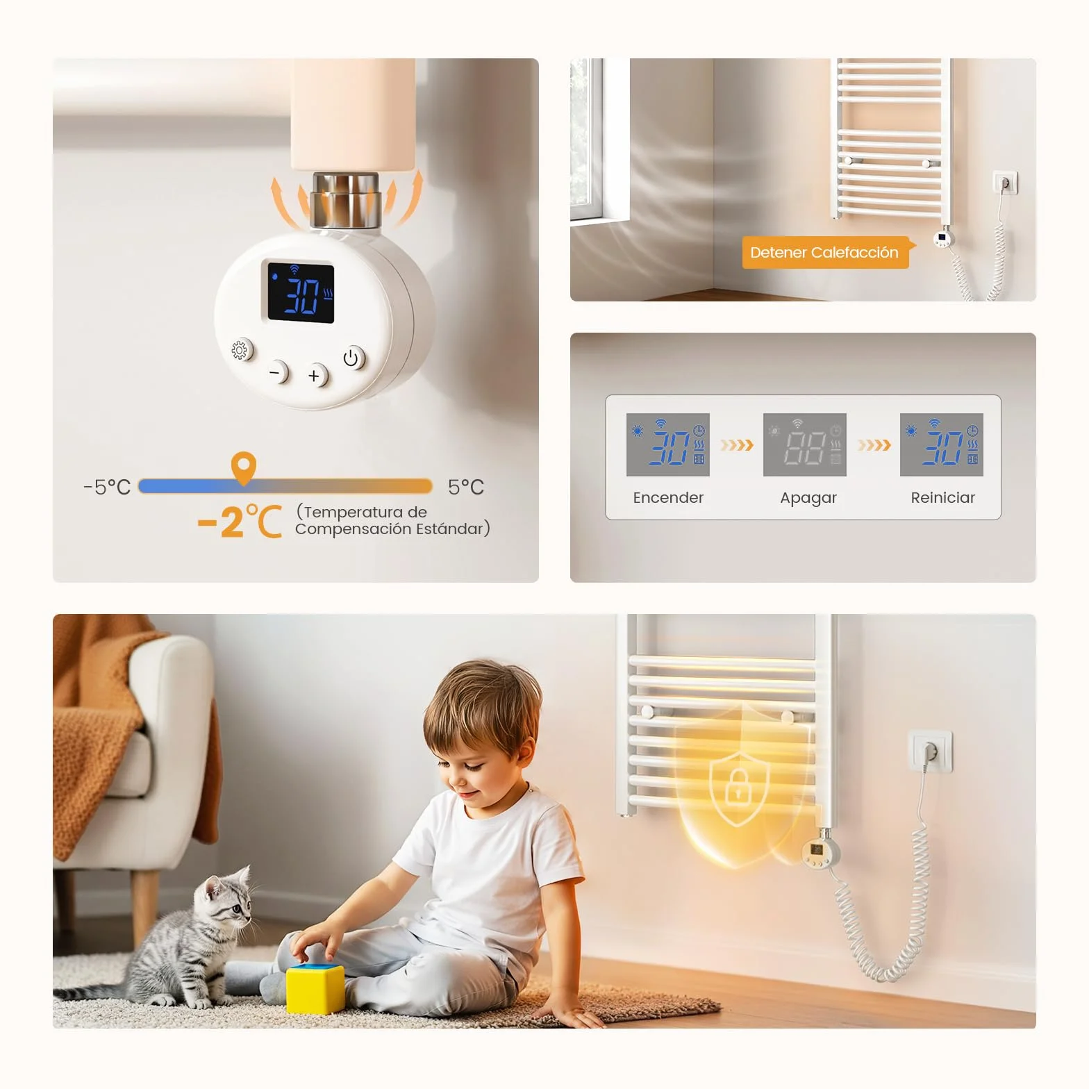 EMKE Radiador Toallero Eléctrico para Baño,75 x 60 cm, Secatoallas Eléctrico con WiFi Termostato, 300 vatios (Blanco),Toallero Electrico Baño