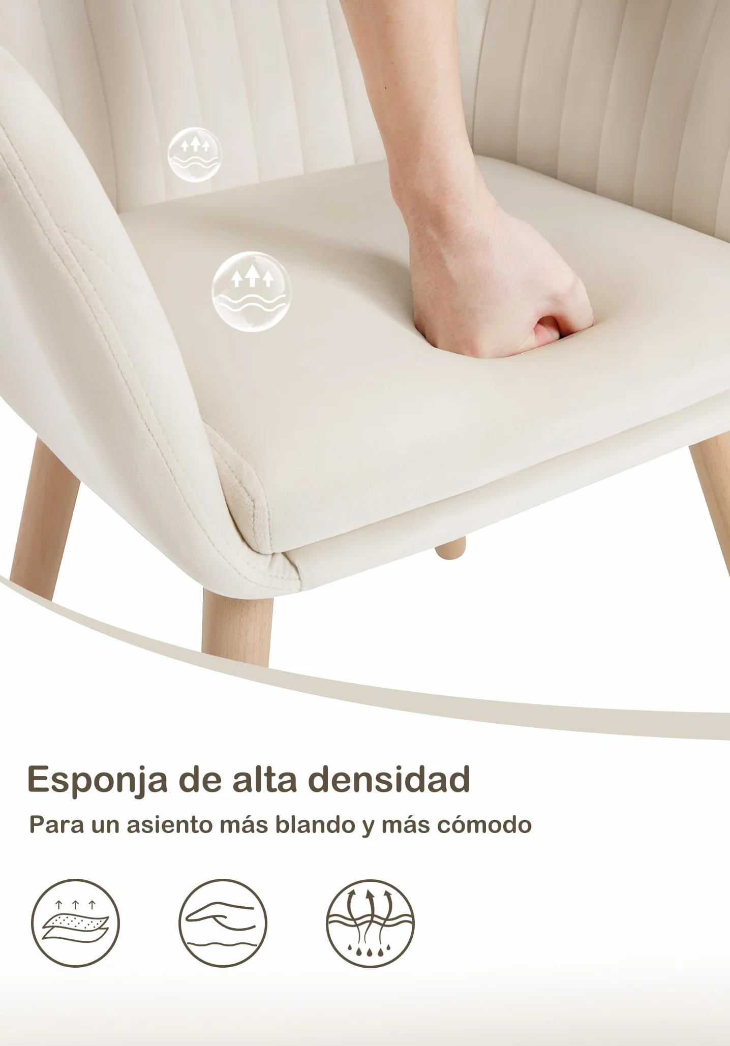 WOLTU Juego de 2 Sillas de Comedor y Cocina con Respaldo Mediano,cojín Doble de Terciopelo y Patas de Estructura de Madera,adecuadas para salón y Dormitorio,Blanco Crema