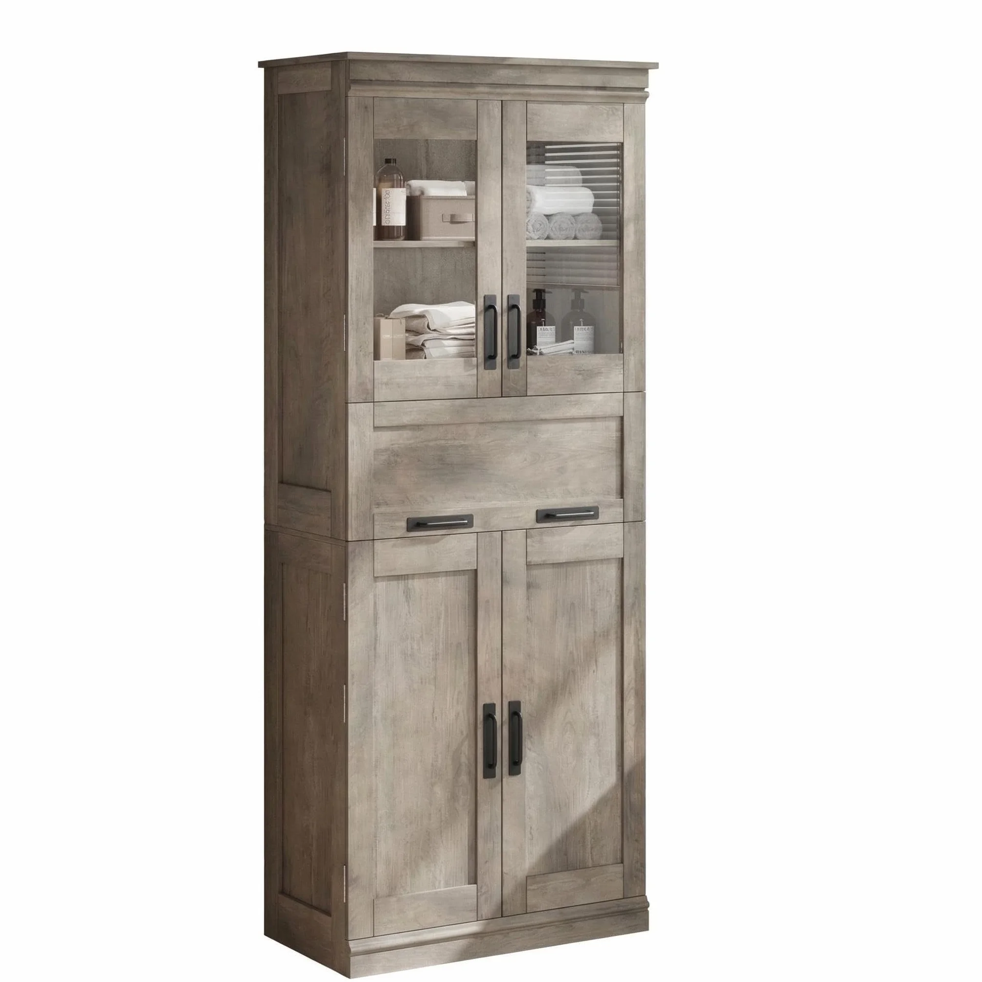 Armario de Baño Estilo Clásico Antiguo, Premium Ancho, Gran Almacenamiento, Ideal para Cocina, Baño y Salón. Estructura de Madera Maciza. 60 × 30 × 170 cm, Color Gris