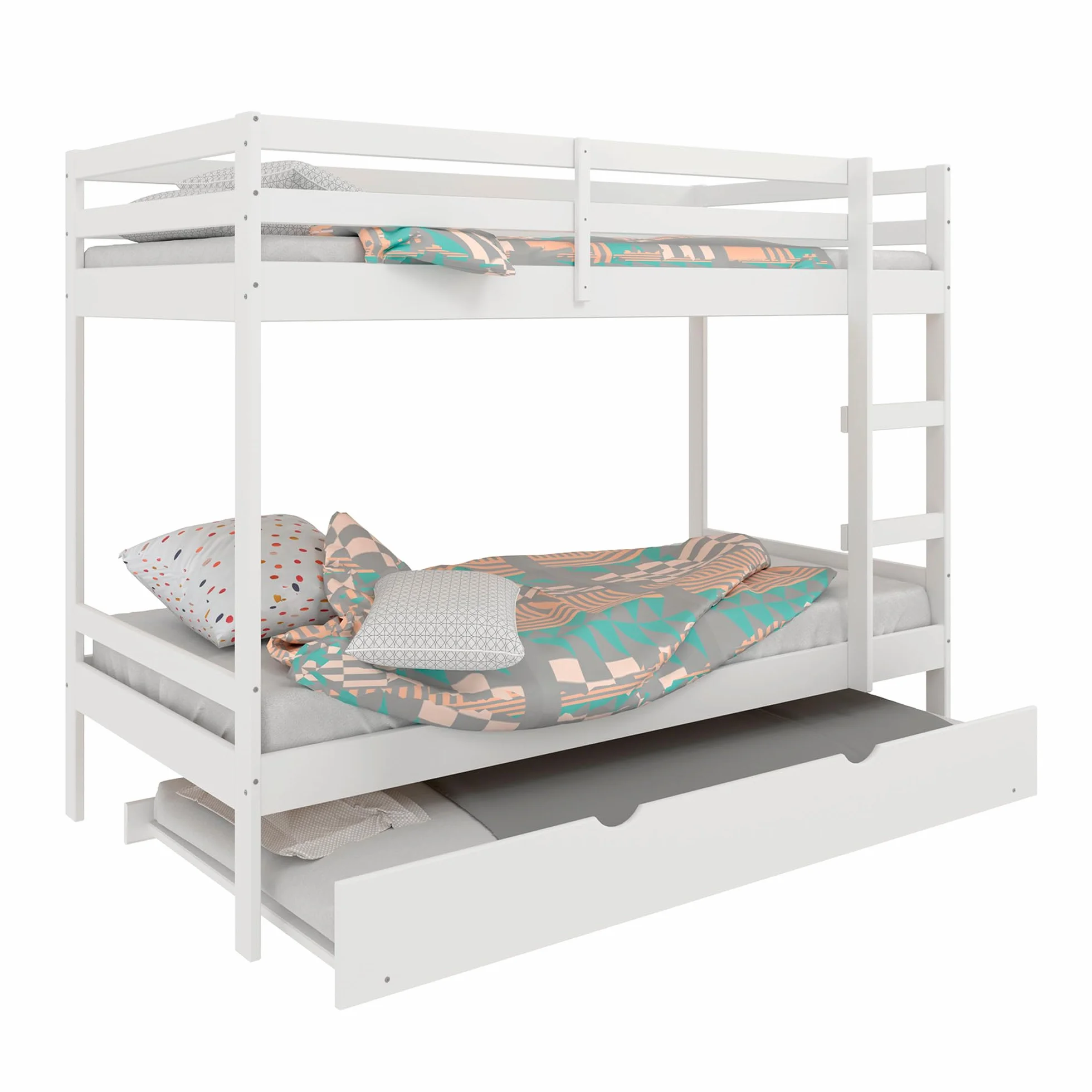 Litera Infantiles Madera Maciza Tres Camas Escalera 90x190 cm