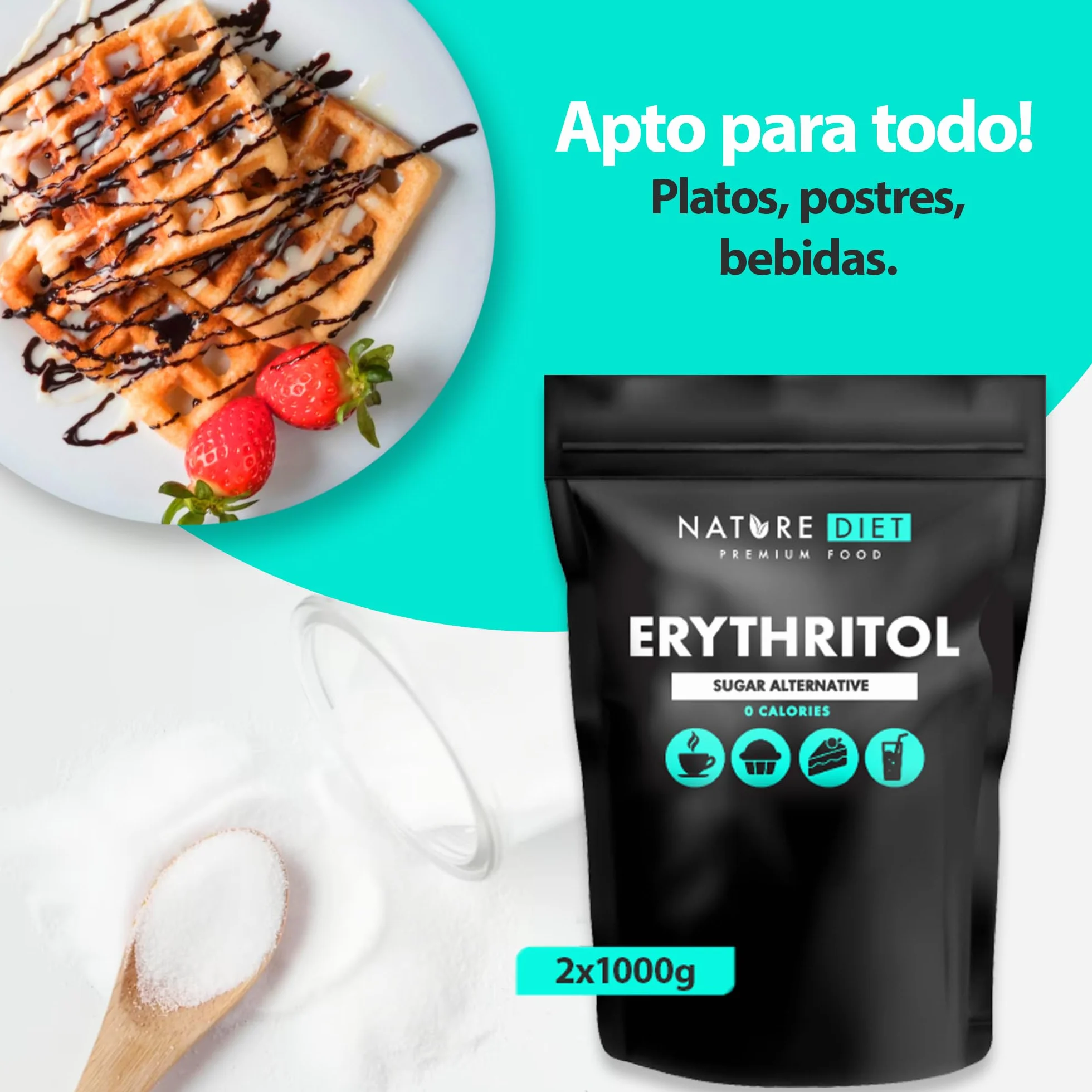Nature Diet Eritritol 2 x 1000 g Edulcorante natural Cero calorías