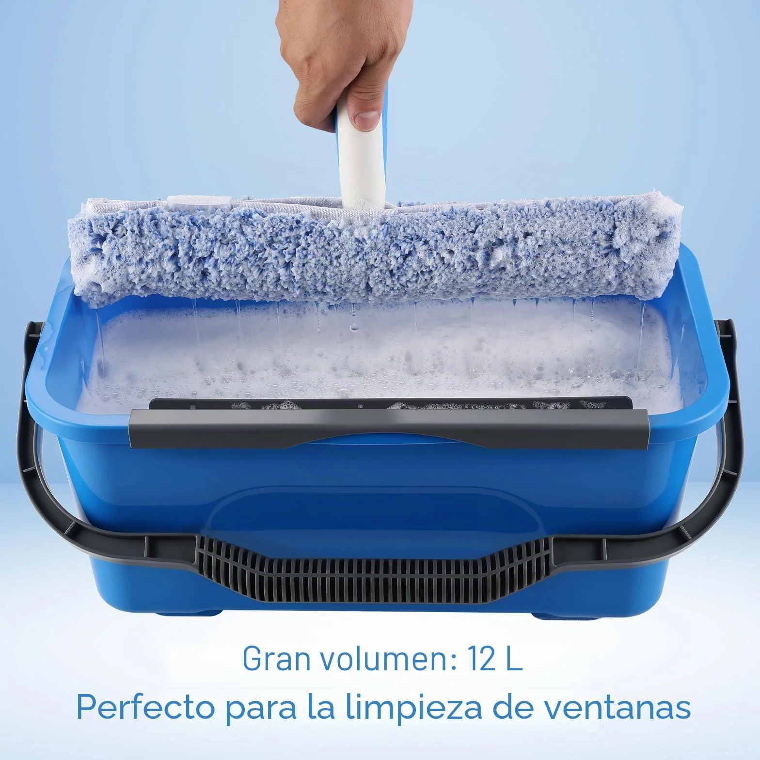 Mitclear Kit de Limpieza de Ventanas 8 Piezas, Cubo 12L, Escobilla Silicona 35CM, Rasqueta 35CM, Mango 196CM
