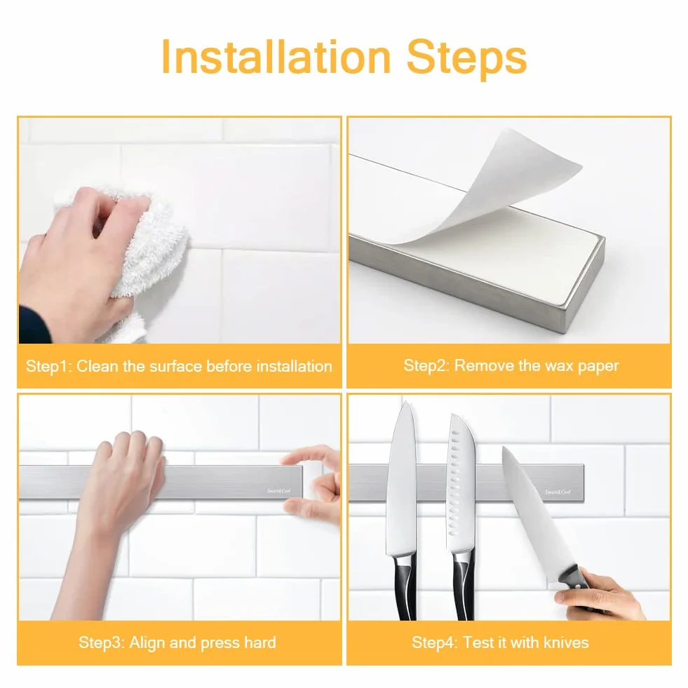 SMART&COOL Soporte magnético para cuchillos de pared, 25 cm, de acero inoxidable, con imán extra fuerte para cuchillos, utensilios de cocina y herramientas