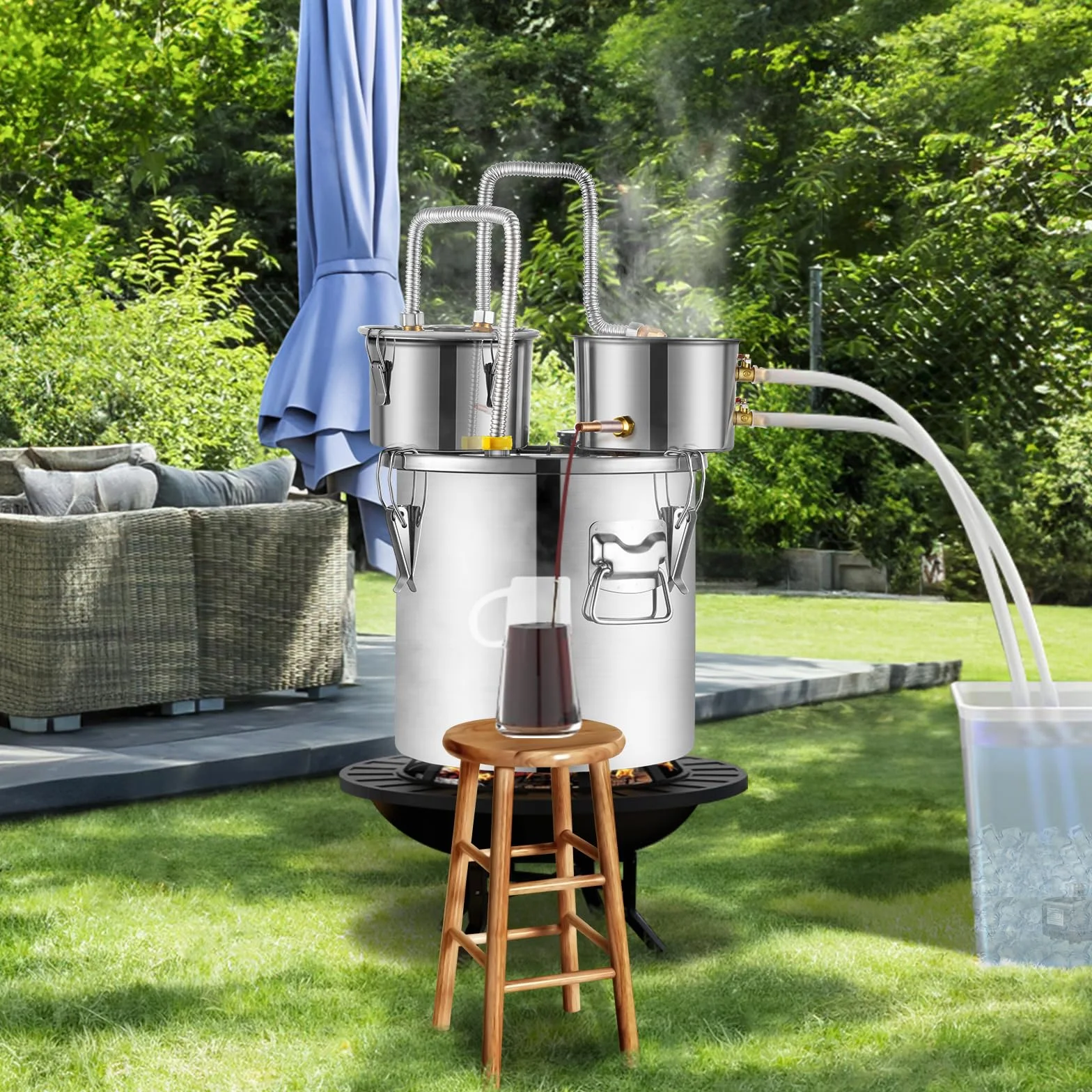 VEVOR Destilador de Alcohol de Acero Inoxidable de 50 L con Bobina de Cobre, Doble Condensador