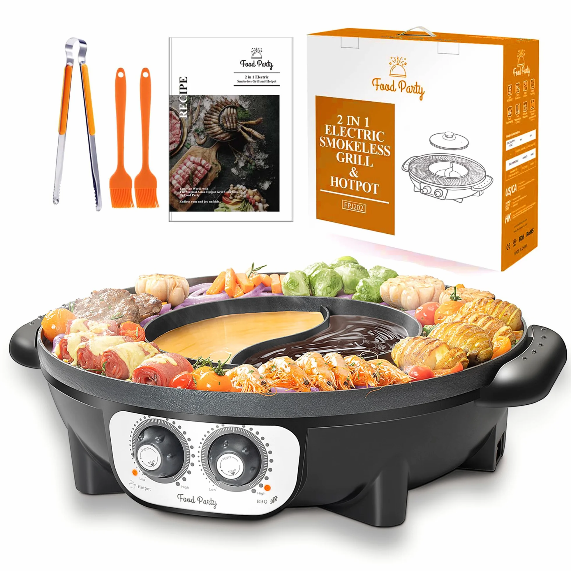 Parrilla Eléctrica sin Humo 220V 2200W 2 en 1 Hotpot Chino Korean BBQ Barbacoa Coreana de Mesa