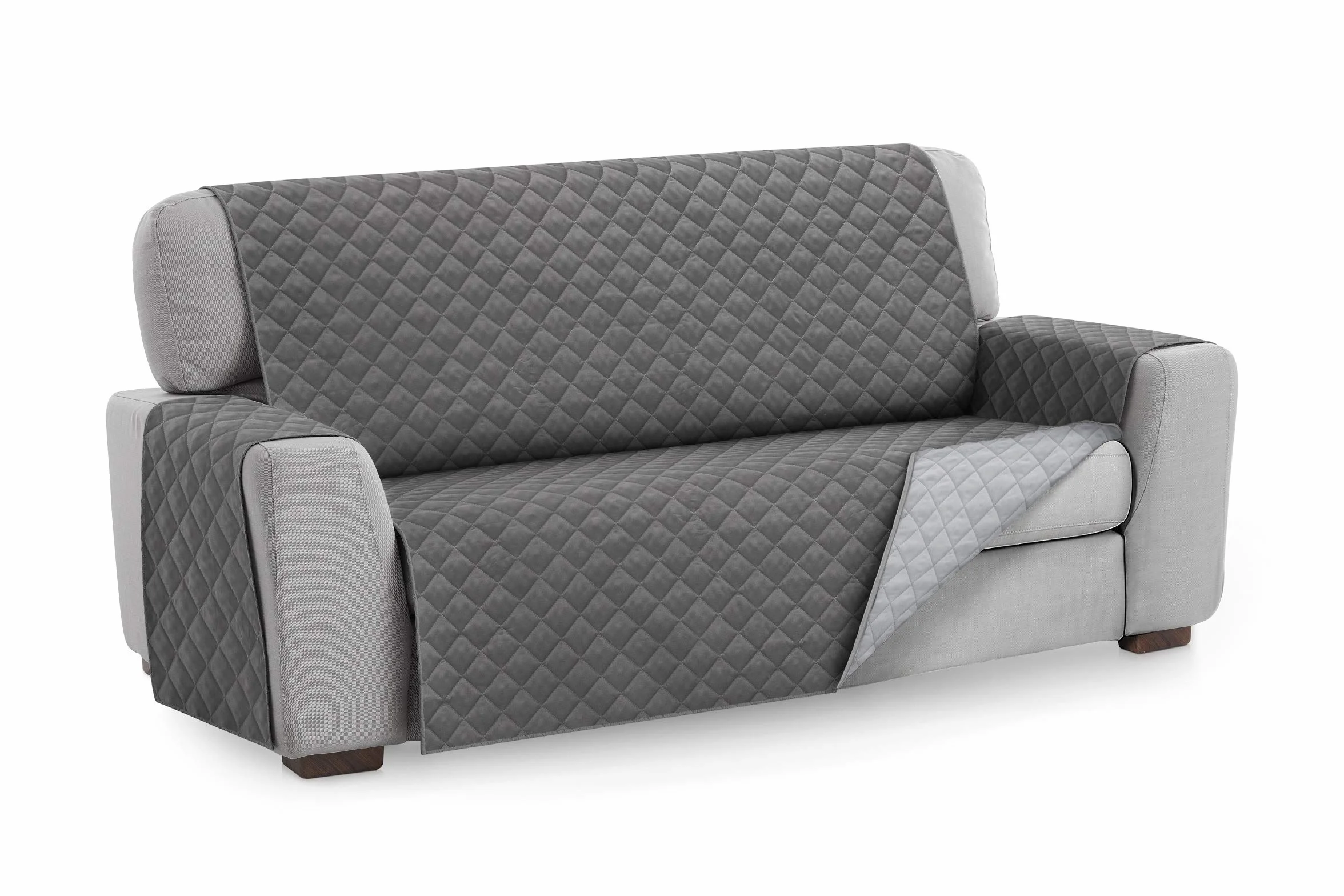 Textilhome Funda Cubre Sofá Malu 3 Plazas 160 cm Protector Acolchado Reversible Universal Gris