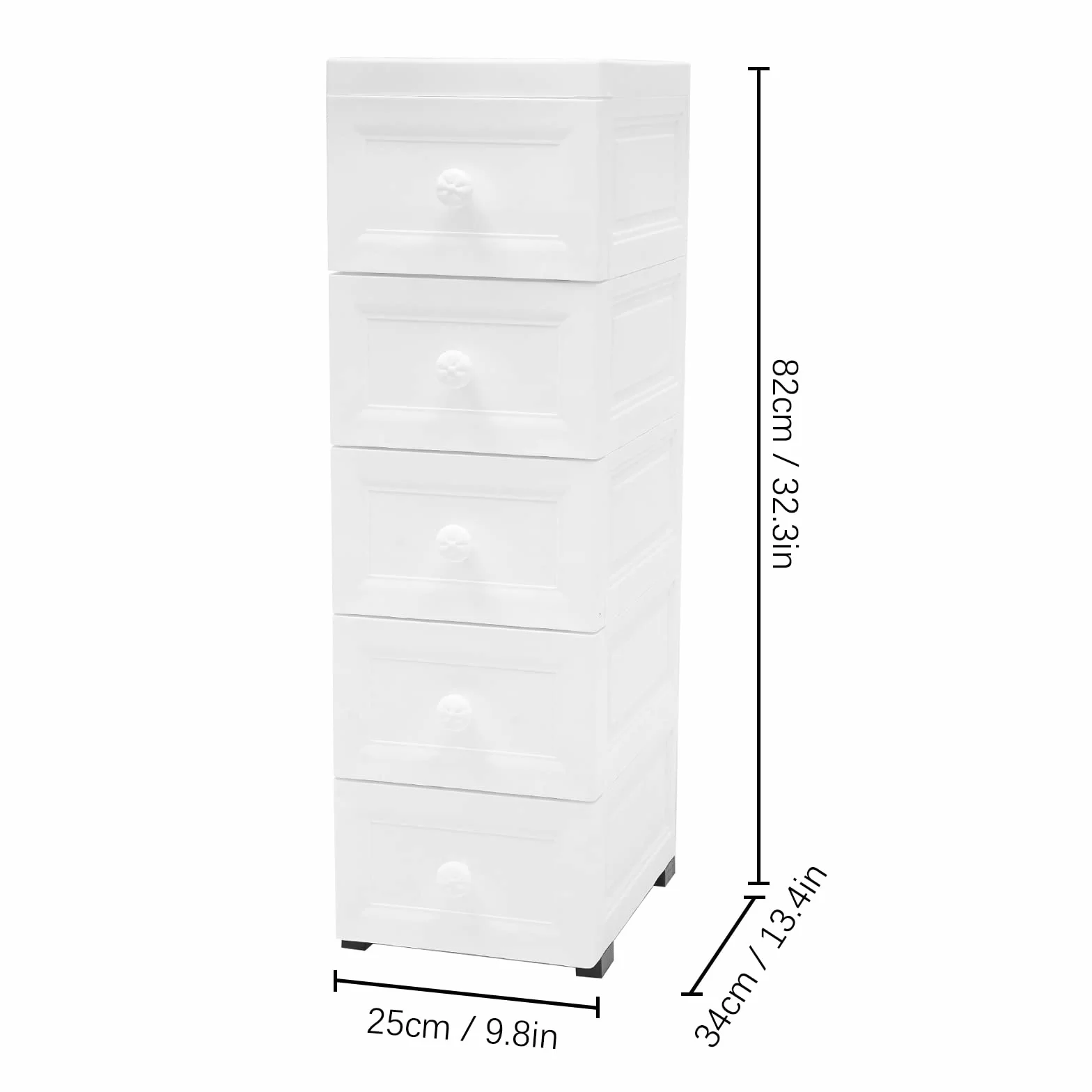 Armario estrecho con 5 cajones, 25 cm de ancho, de polipropileno, con ruedas, armario de baño impermeable para salón, cocina, oficina, blanco