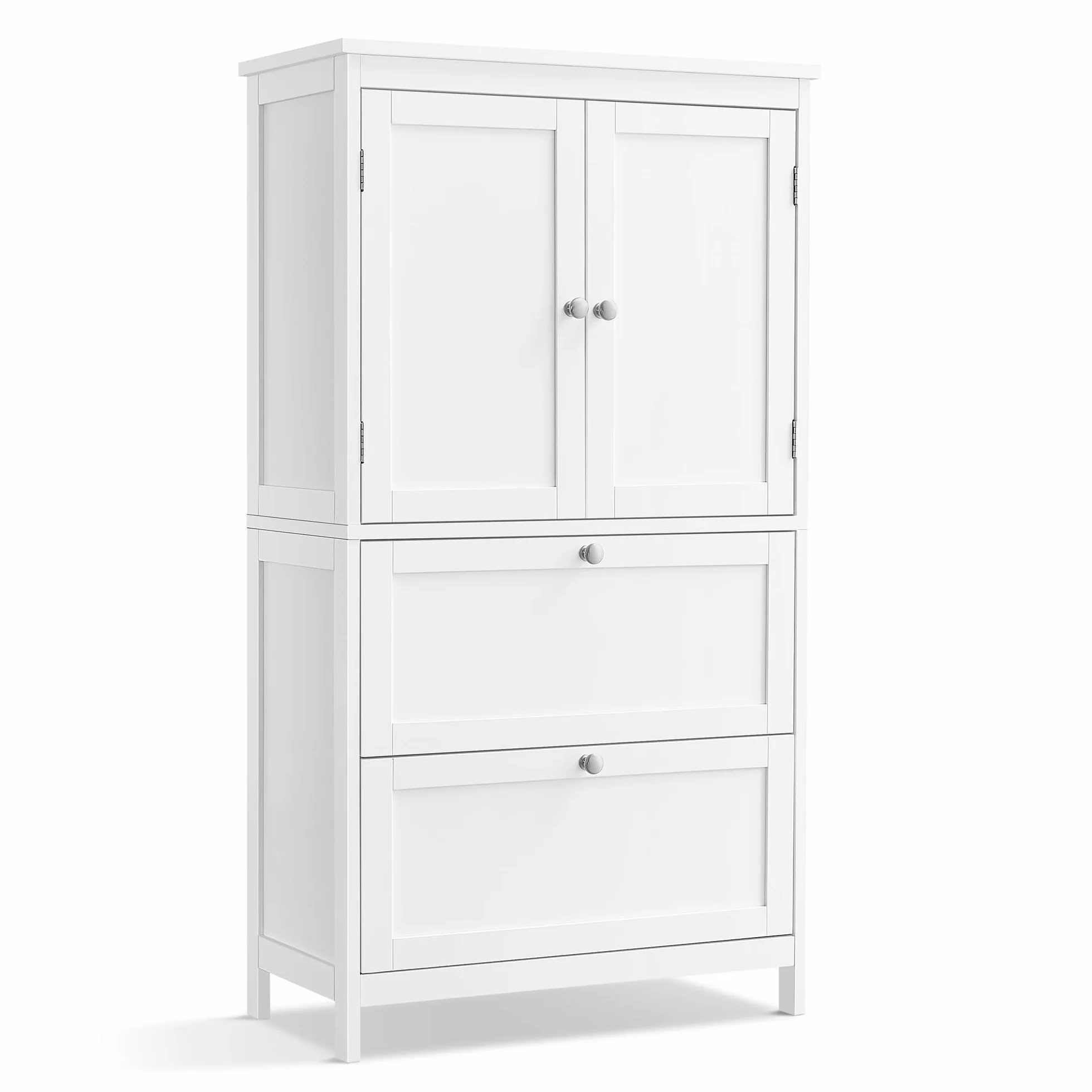 VASAGLE Mueble de Baño Armario de Cocina y Almacenaje con 2 Cajones y 2 Puertas, Estante Ajustable 30x60x110 cm Blanco