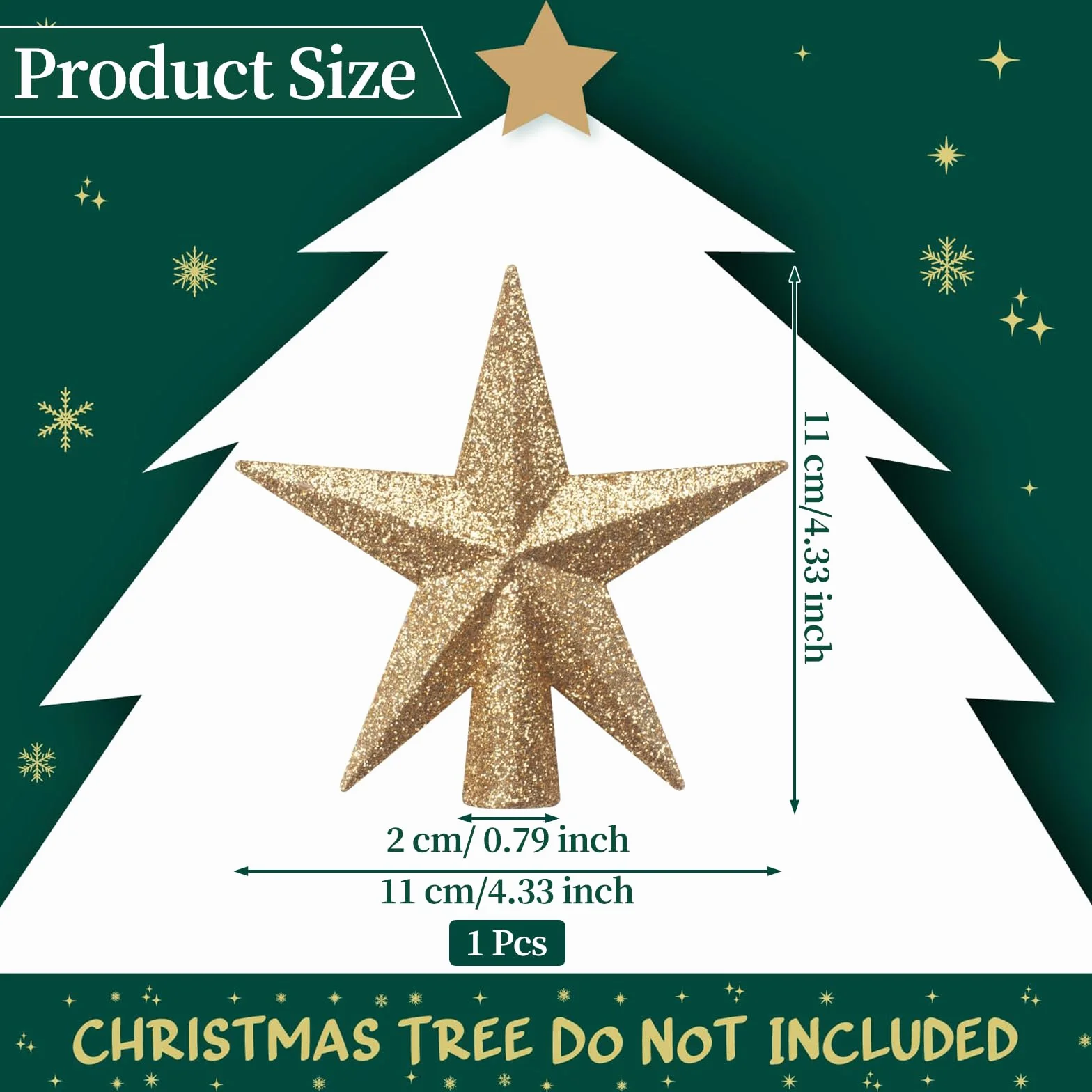 Mini Estrella de la Navidad, Topper de Árbol de Navidad, 11 cm, Decoración para Árbol Pequeño