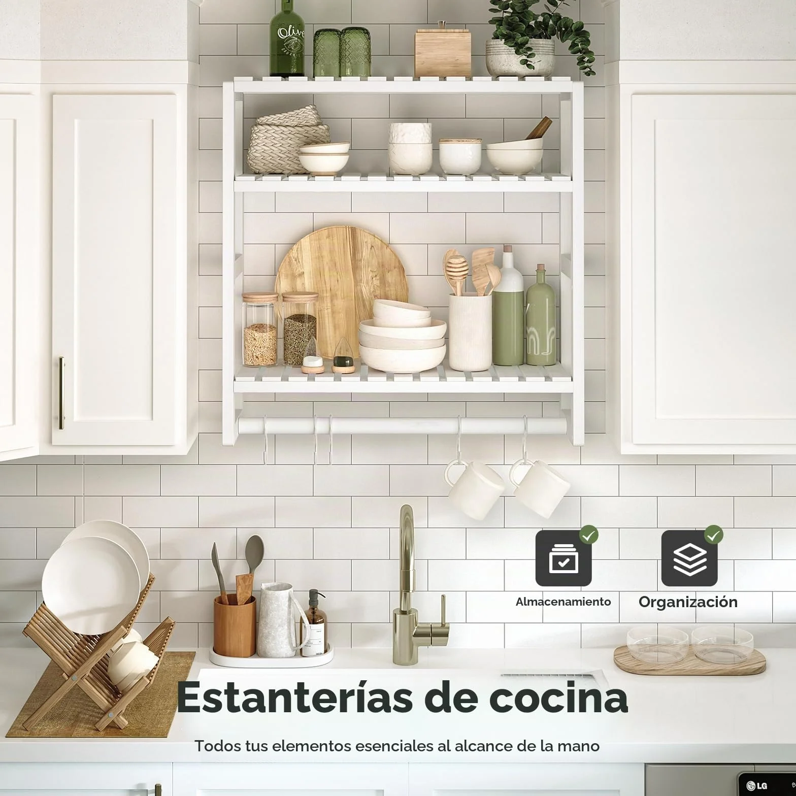 Bamworld Estantería Baño Pared 3 Niveles Bambú Ajustable Organizador Ahorrar Espacio