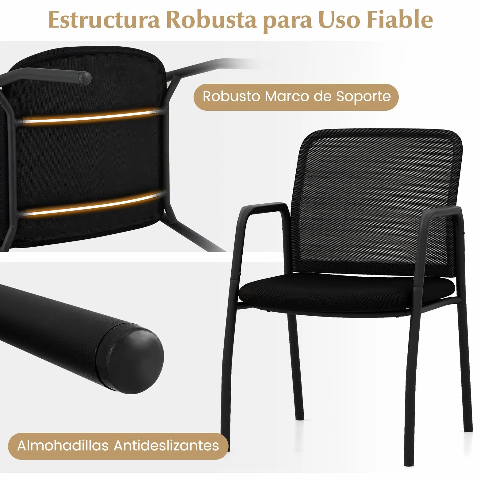 COSTWAY 2 Sillas Sala de Espera, Brazos y Asiento Acolchado, Malla, Respaldo Ergonómico, Carga 150kg, Negro