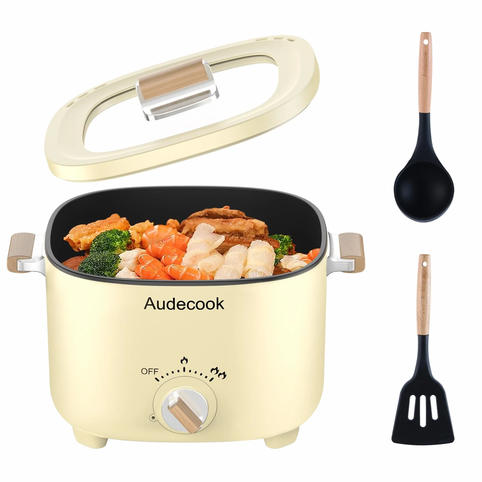 Audecook Olla Eléctrica 2.5L Portátil Mini Antiadherente Multicooker