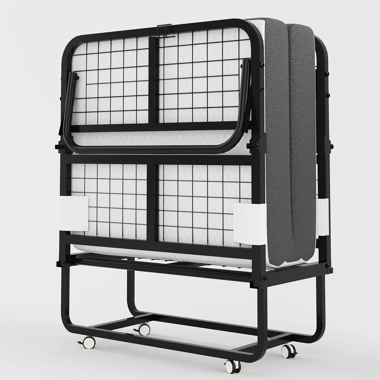 Cama plegable para adultos, 80 x 190 cm, cama plegable para adultos, con colchón de espuma de 13 cm, cama supletoria plegable con 4 ruedas y somier de láminas de metal para invitados, carga 200 kg