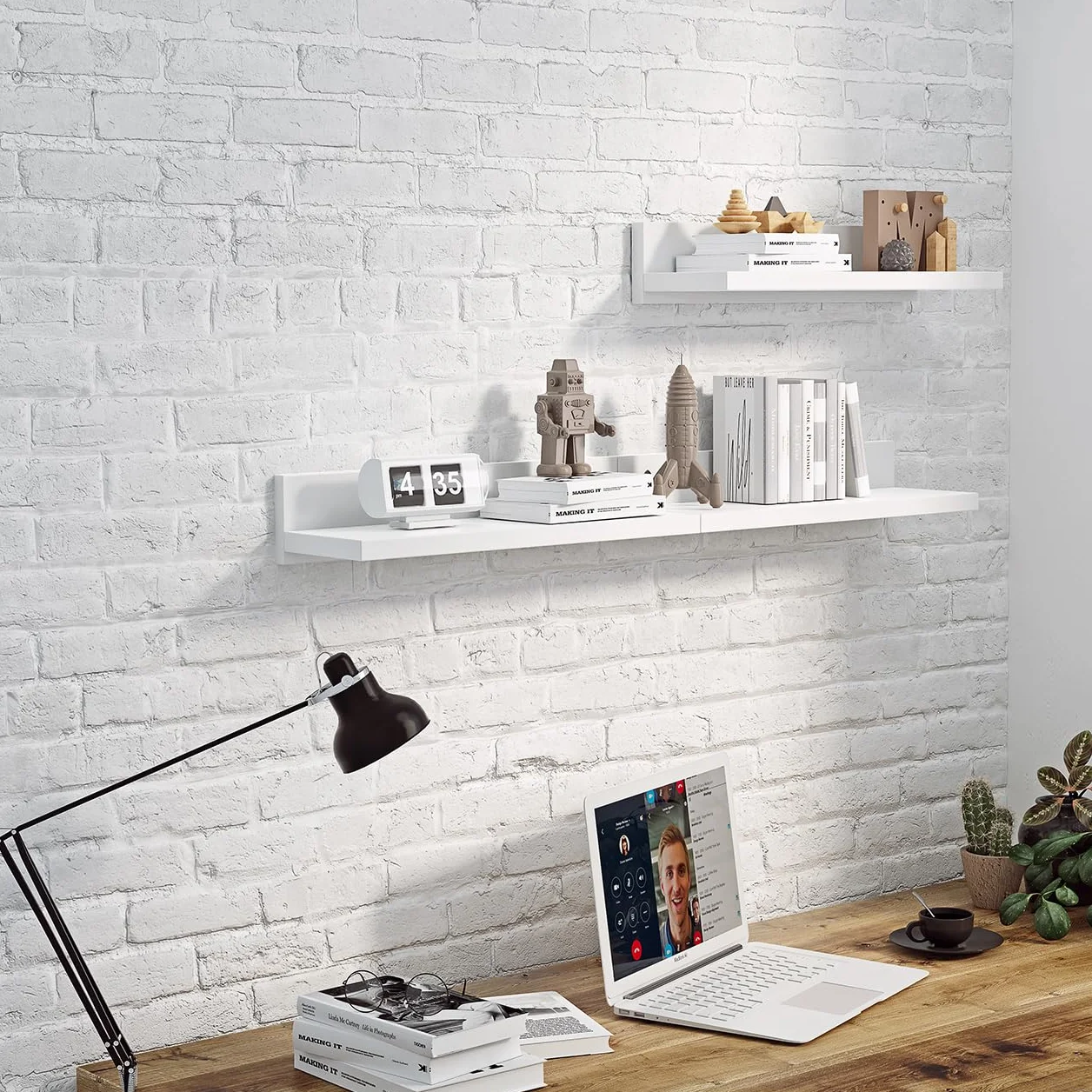 Estante de Pared 39cm, 3 Estantes Flotantes Blancos, Juego para Dormitorio y Cocina