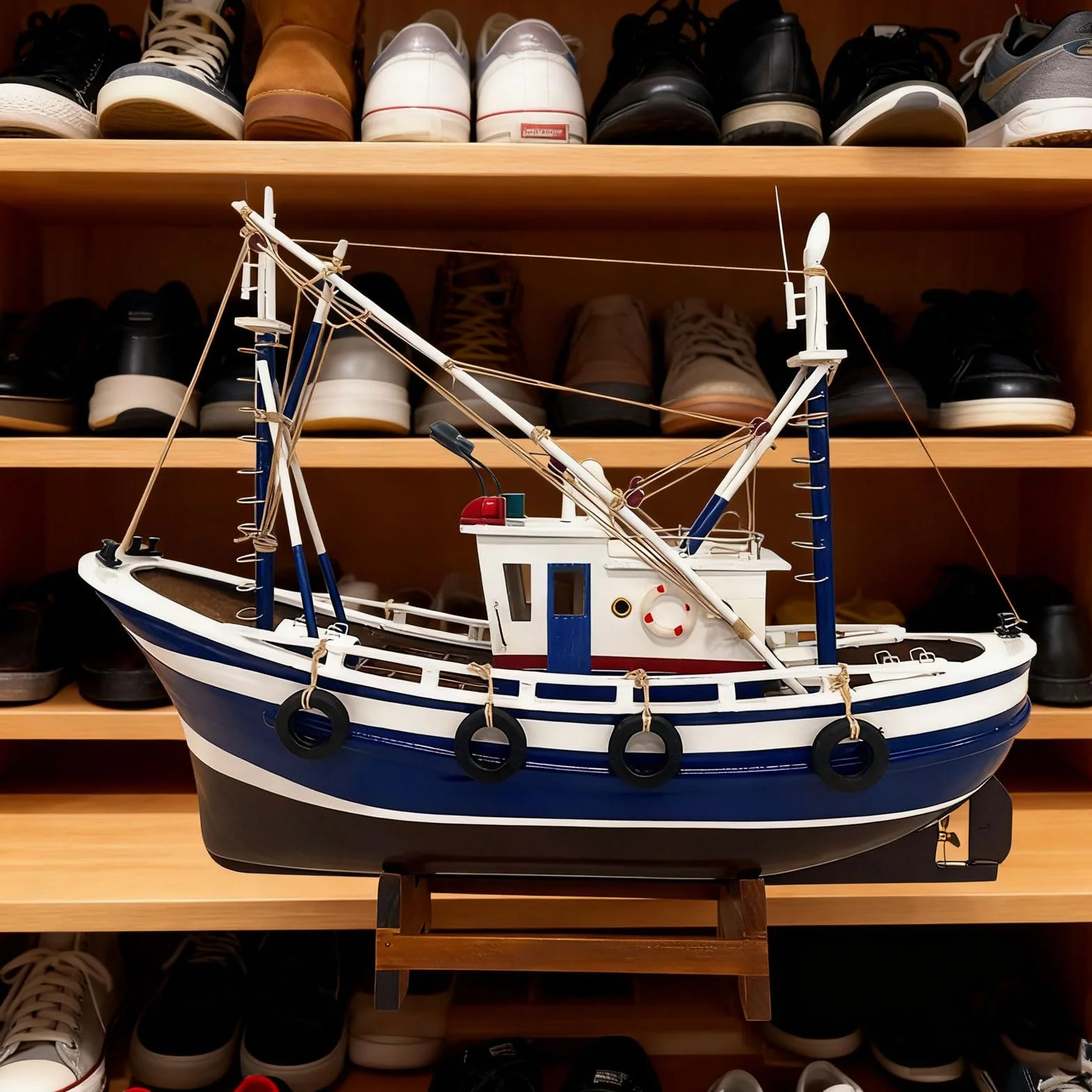 YLME Modelo De Barco Modelo Terminado De Barco Pesquero Simulado Adorno De Barco Pesquero De Madera Hecho A Mano Regalo De Recuerdo para Decoración del Hogar,Azul