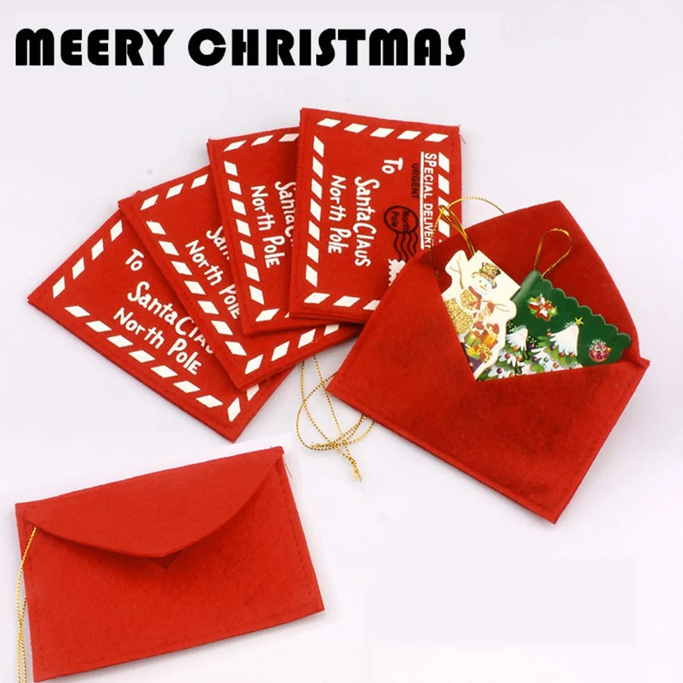 Sobre de Navidad Carta a Santa Claus Paquete de 10 Fieltro rojo Bolsa de regalo de dulces de Navidad Tarjeta de dinero Titulares de regalo Árbol de Navidad Decoración colgante