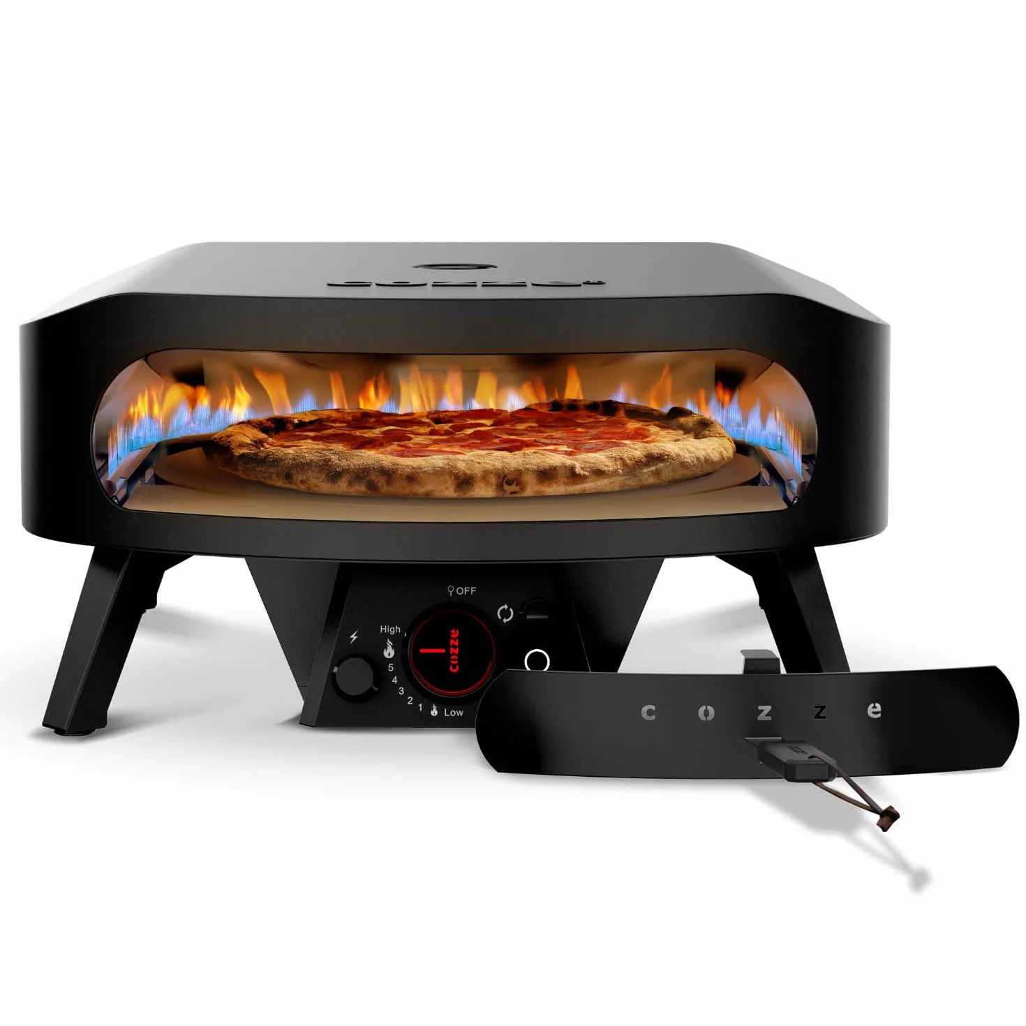 Cozze Horno Pizza a Gas 17" Rotate Edición Negra XXL con Piedra Pizza Horno Giratoria para 43cm Portátil Negro Mate