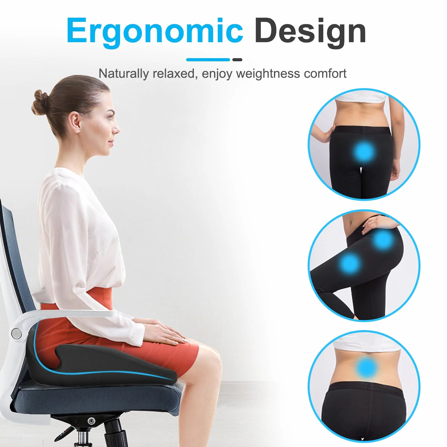 Cojín de Asiento Espuma Viscoelástica Ergonómico para Silla de Oficina y Hogar