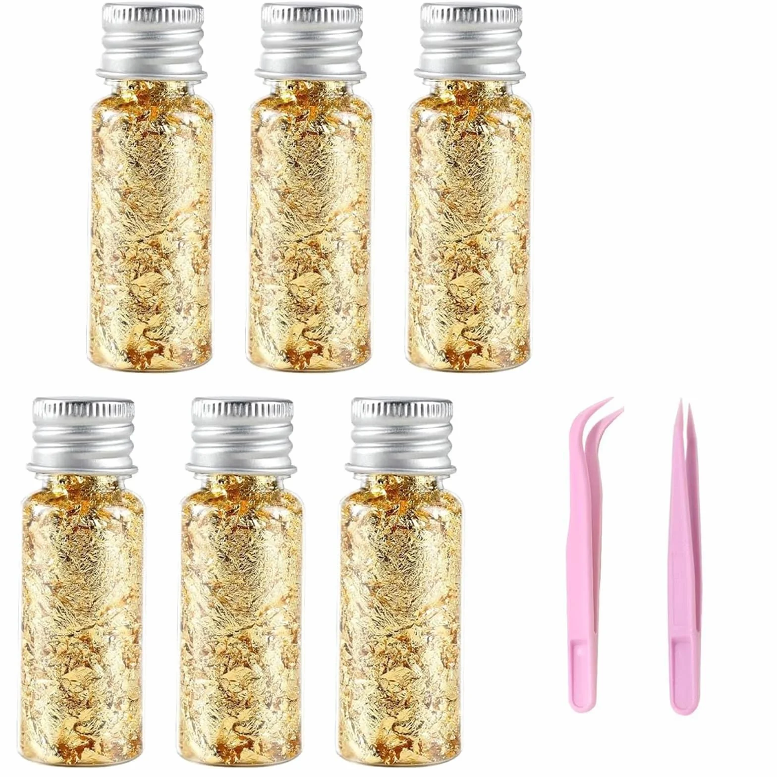 6 Botellas Copos de Lámina de Oro, Hojas de Pan de Oro Decorativo para Embotellado y Manicura