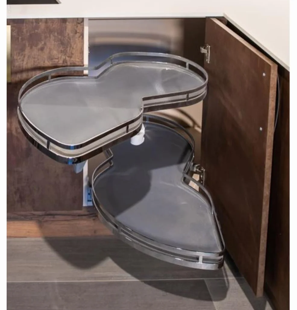 Organizador DE RINCÓN de Cocina para Armario de 900mm – 2 bandejas – Cierre Suave – RINCONERO con Apertura para Muebles de Derecha y Muebles de Izquierda – Color Gris (Izquierda)