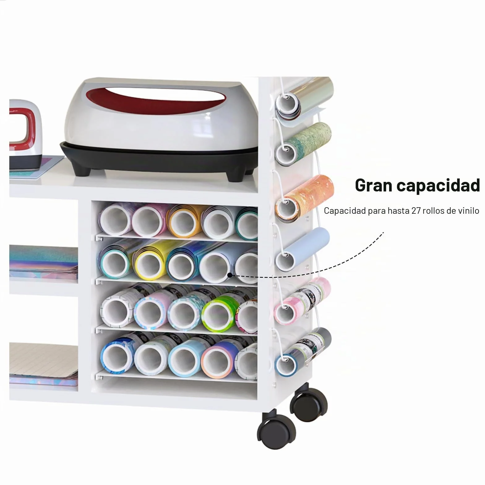 Carrito de manualidades resistente con cajones y estantes ajustables, estación de trabajo móvil rodante para Cricut Maker 3, Explore 3, vinilo, costura, ruedas de bloqueo, fácil montaje, organizador