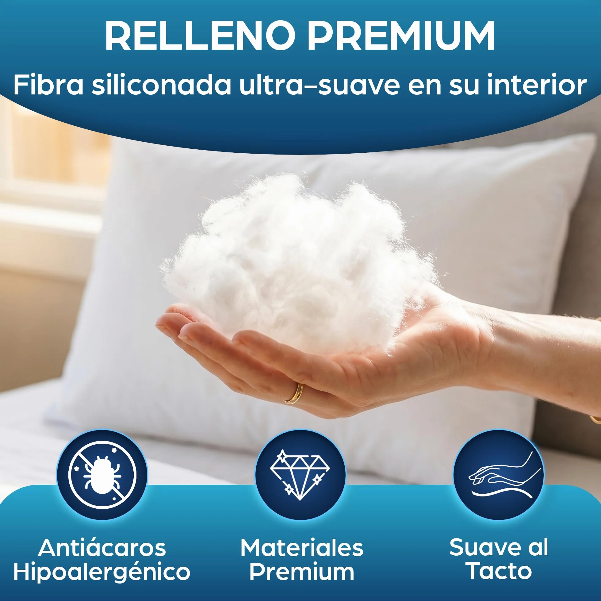 Flowen Almohada 40x60 cm Fibra Siliconada Hipoalergénica Oeko-Tex® Antialérgica Indeformable Pack 2