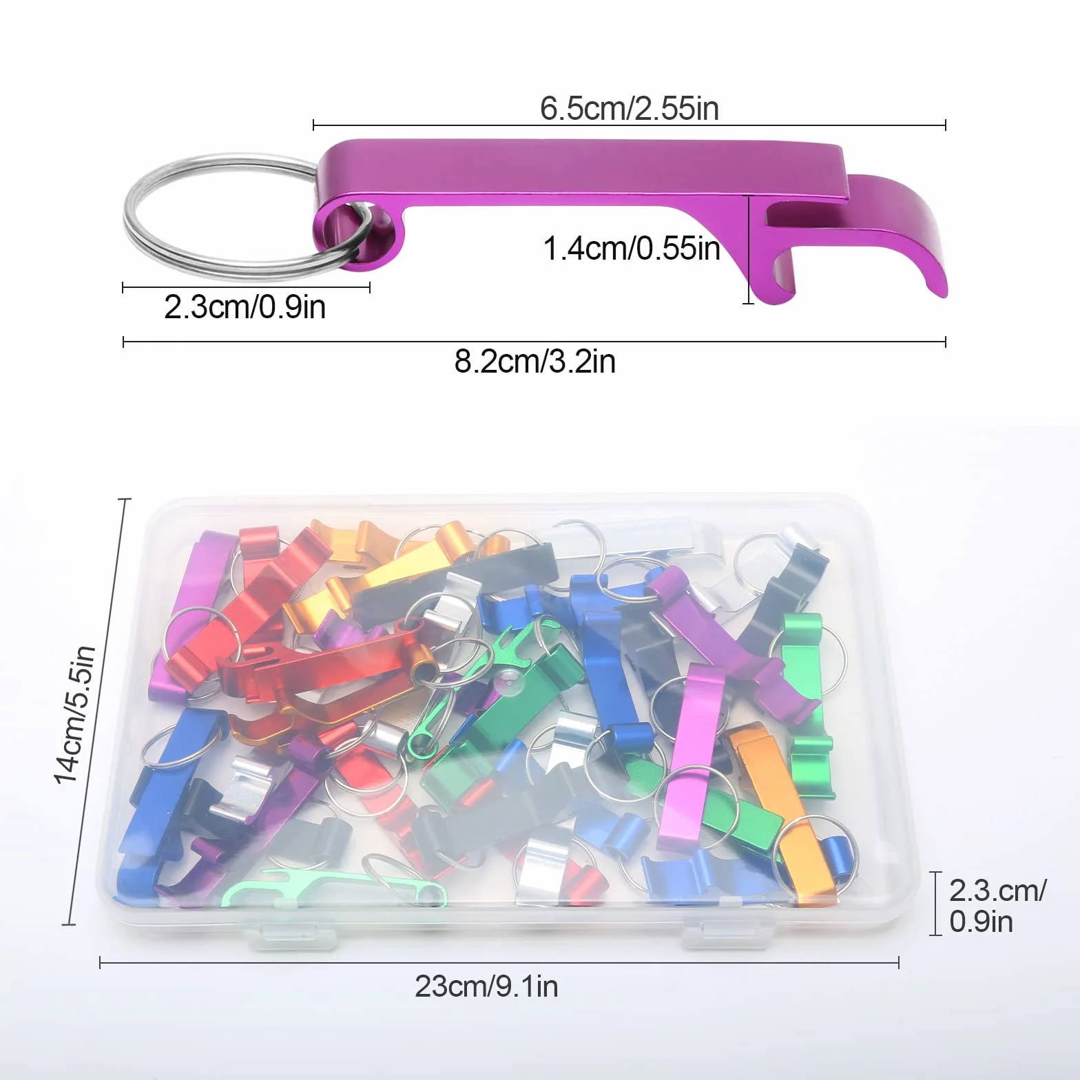 Pack de 35 llaveros abrebotellas de aluminio, abridor de cerveza con anilla, 7 colores