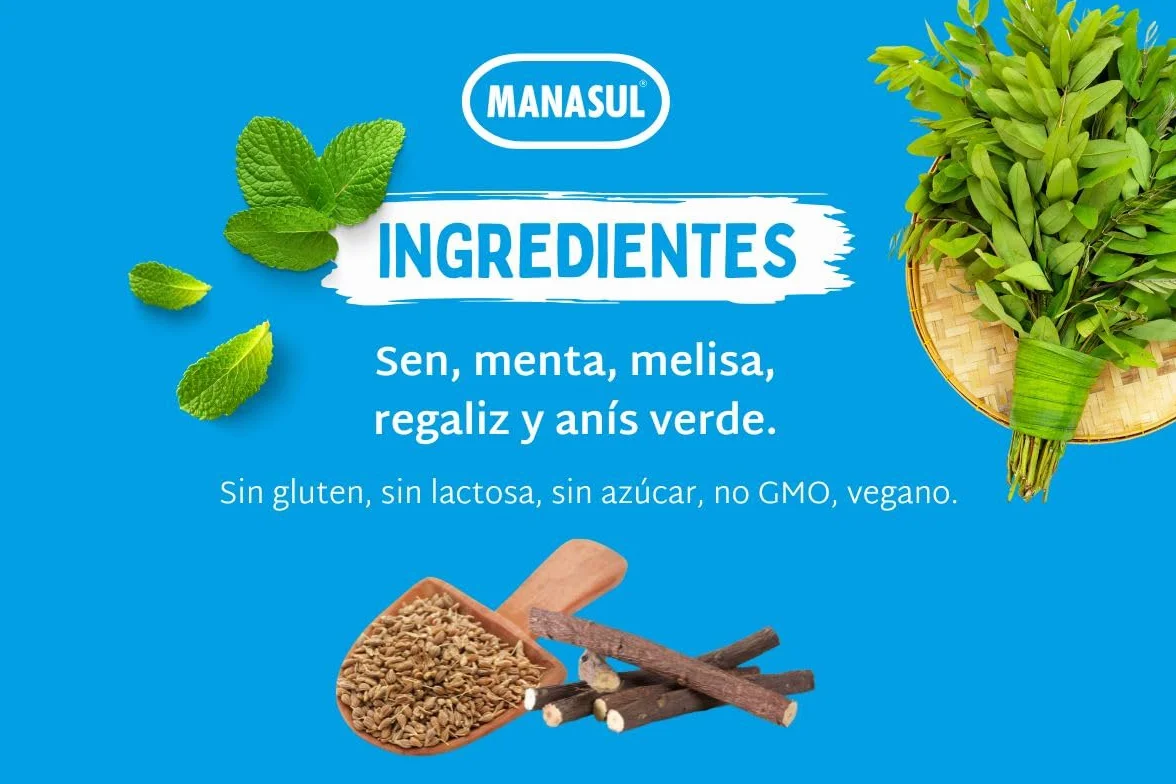 MANASUL Classic Infusión Laxante Sen Melisa Menta Regaliz Anis Verde 100% Natural Caja 100 Bolsitas