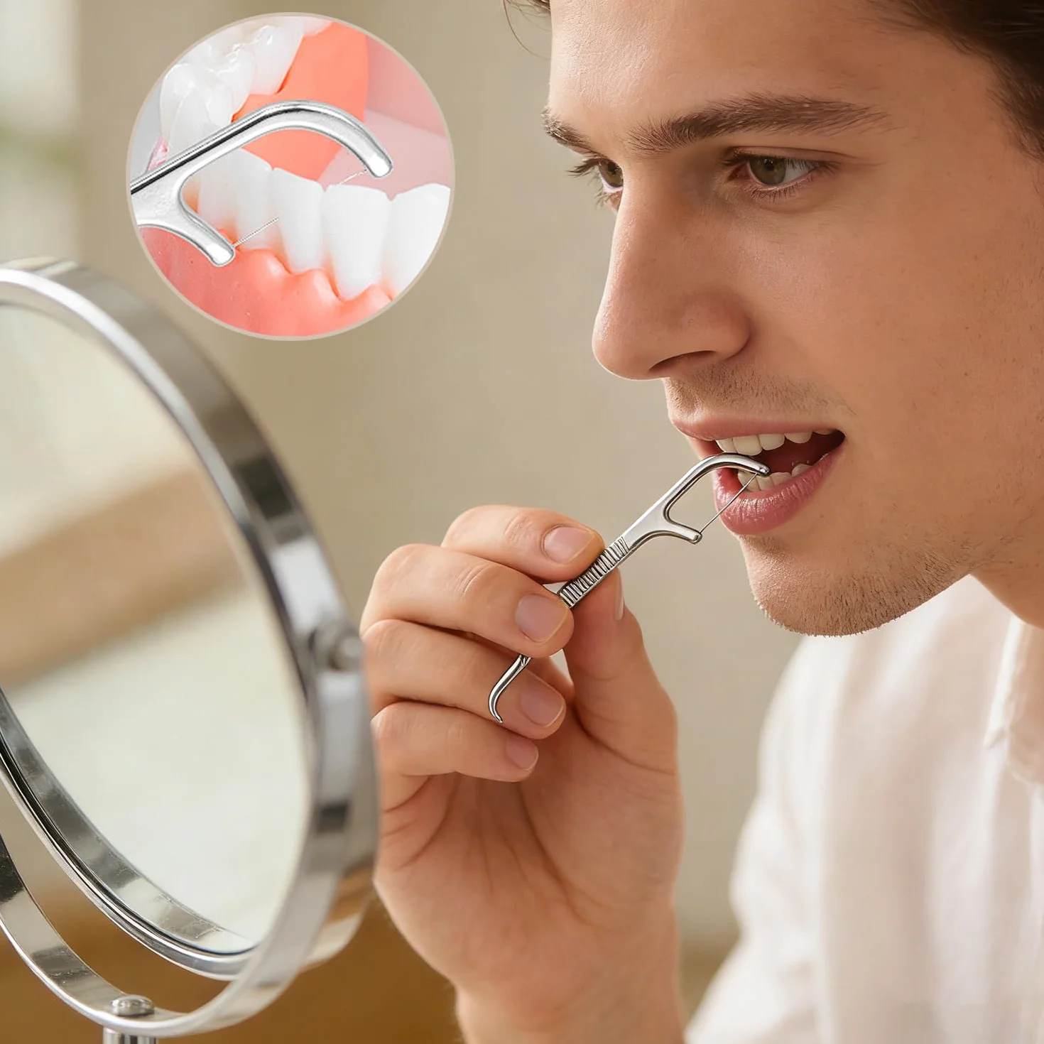 7 Piezas palillos de dientes de acero inoxidable 304, palillos de dientes portátiles de metal y titanio, Con Soporte y llavero, reutilizables para acampar al aire libre, picnic, viajes