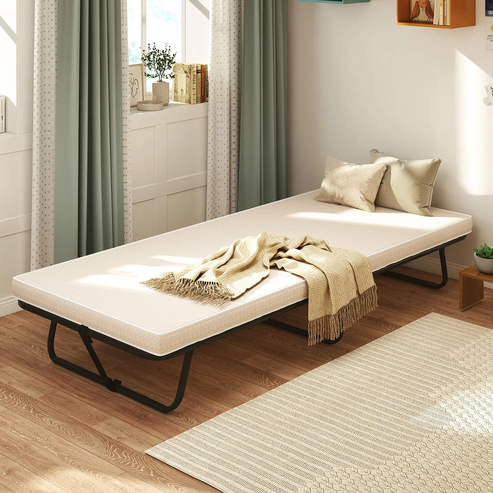 GIANTEX Cama Individual Plegable 80 x 190 cm, Cama de Invitados con Colchón de Espuma Viscoelástica y Estructura de Metal, Lecho Plegable Carga hasta 120 kg, para Hogar, Hotel