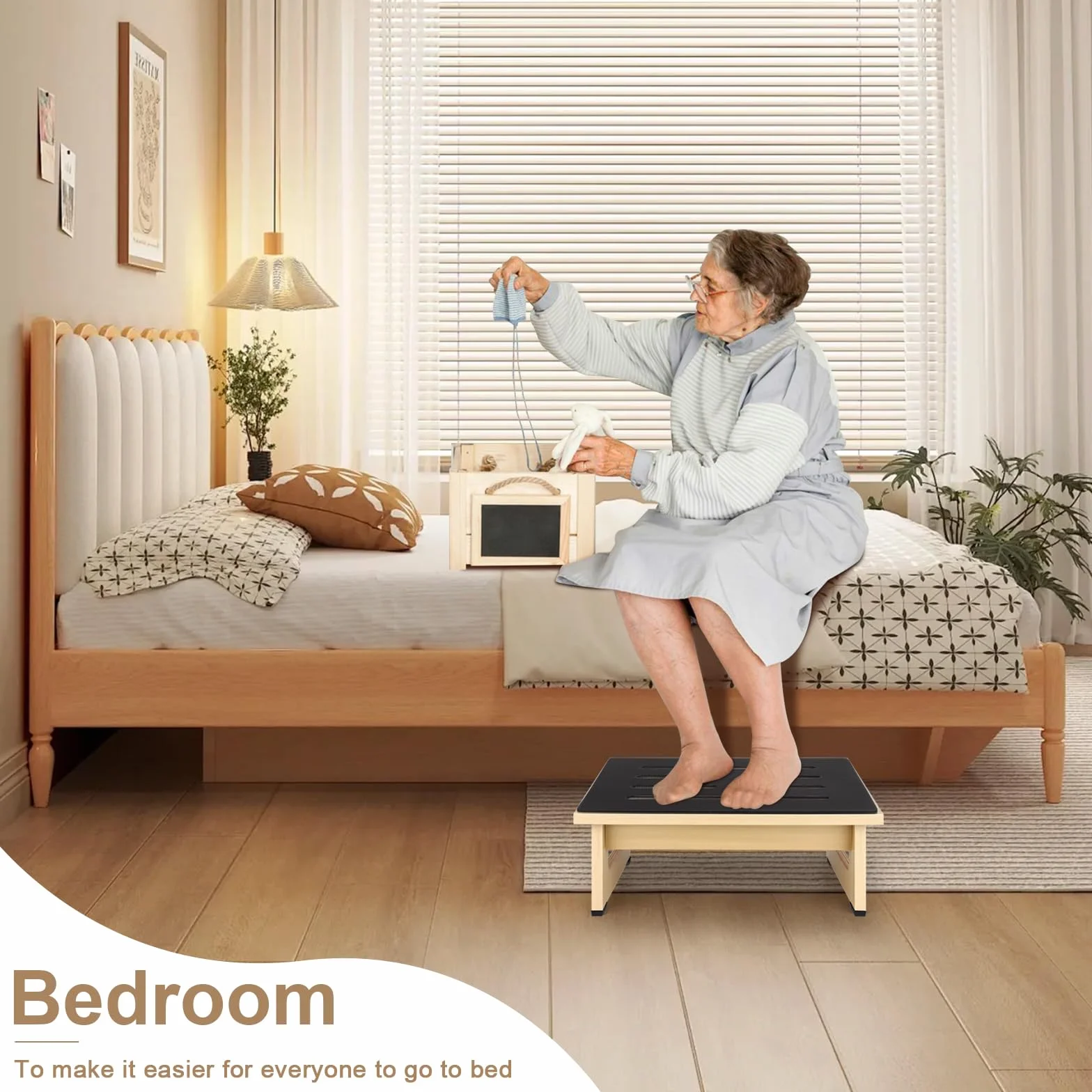 RayLove Un Taburetes de Madera para Adultos y Ancianos, con Almohadillas de Goma Antideslizantes, para Interiores y Exteriores, 450 Libras, Cocina, Mesita de Noche etc (Gulangmu, 14CM)